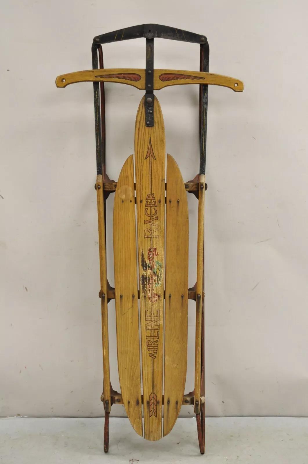 Vintage Flexible Flyer Airline Racer No 60 Wooden Sled Planet Jr USA. Circa Mid 20th Century. Measurements: 9