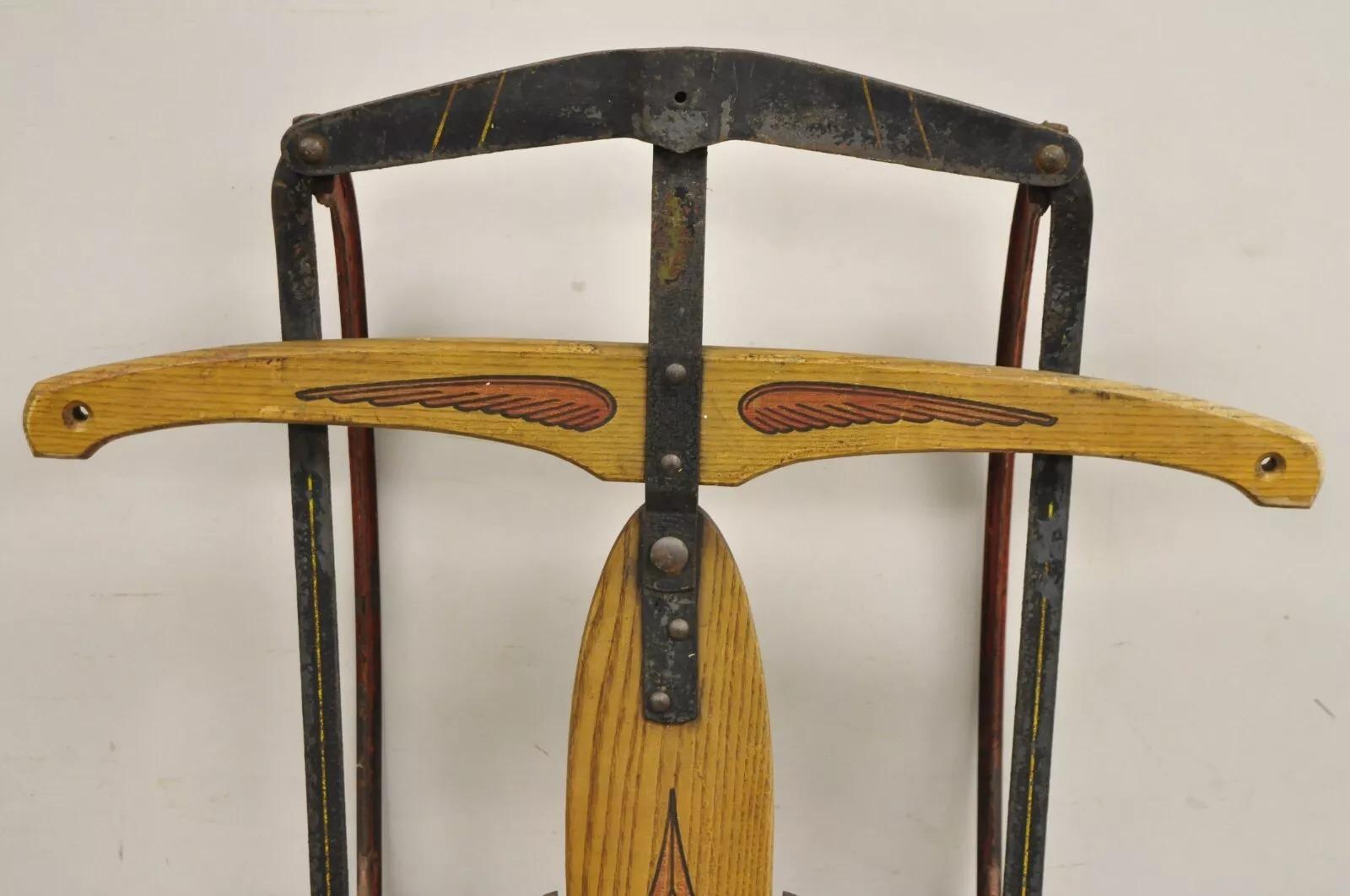 Mid-Century Modern Vintage Flexible Flyer Airline Racer No 60 Wooden Sled Planet Jr USA For Sale