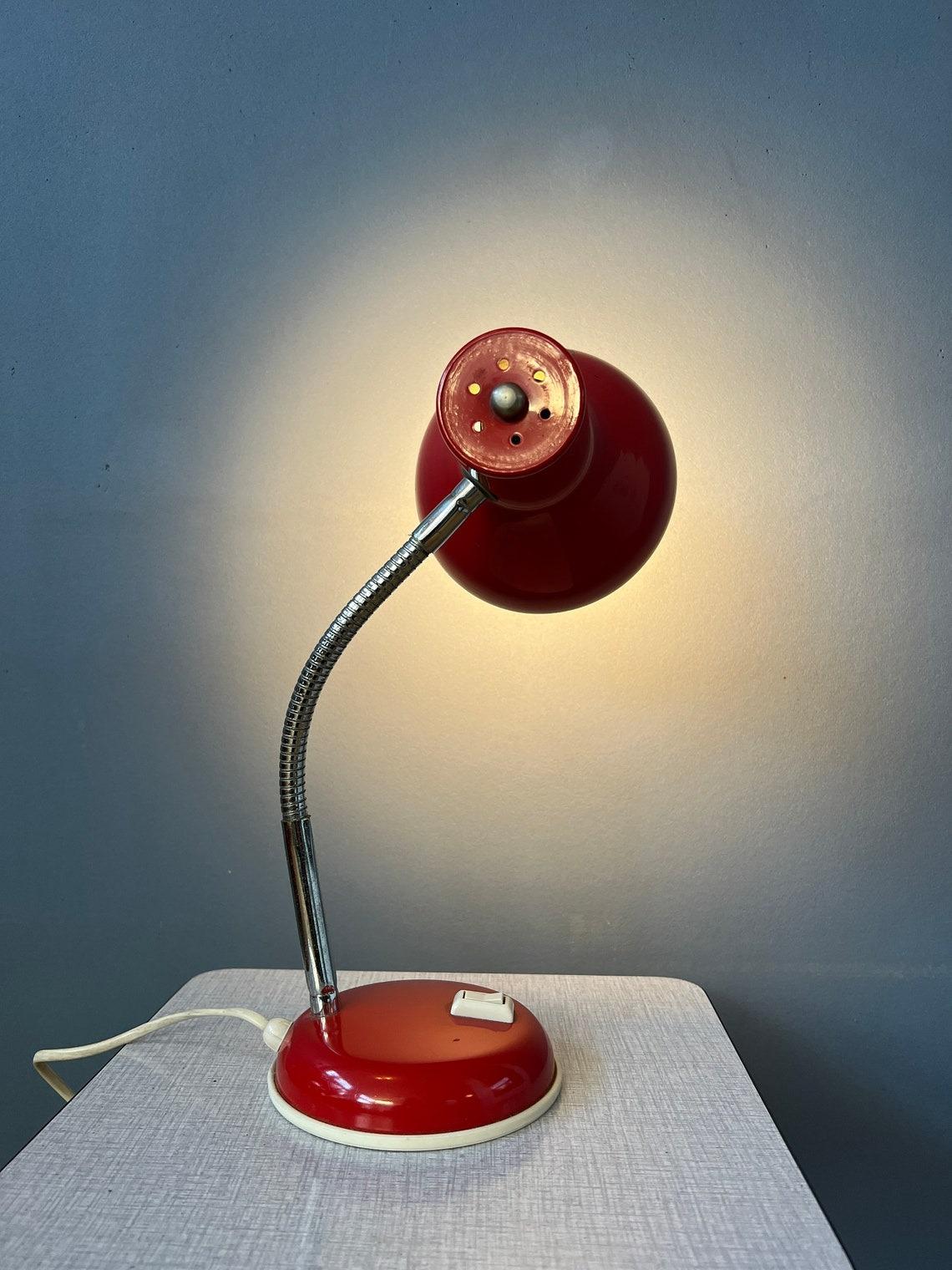 20th Century Vintage Flexible Red Spage Age Table Lamp, 1970s For Sale
