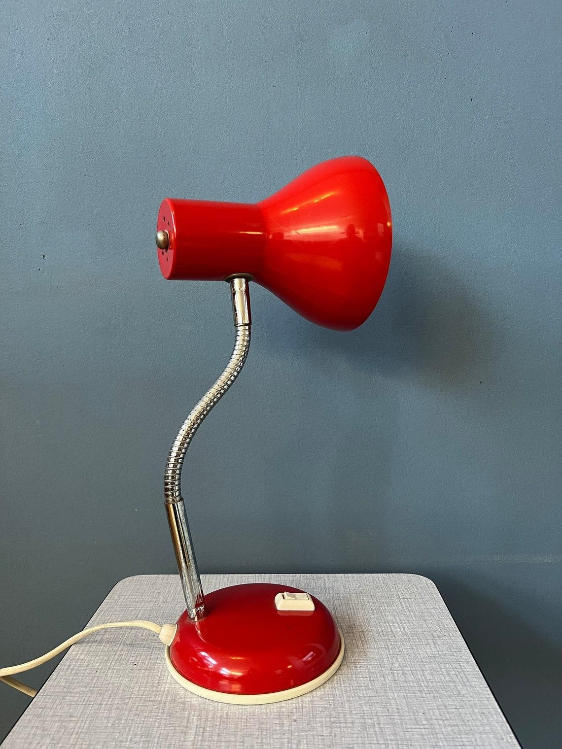 Metal Vintage Flexible Red Spage Age Table Lamp, 1970s For Sale