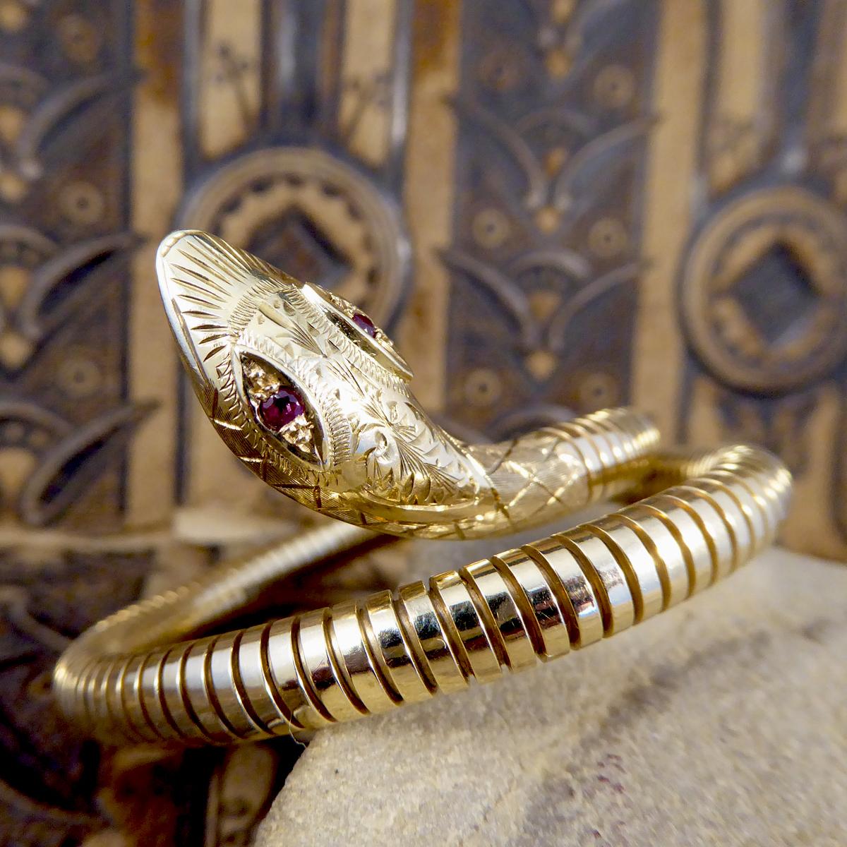 9ct gold snake bracelet with ruby eyes