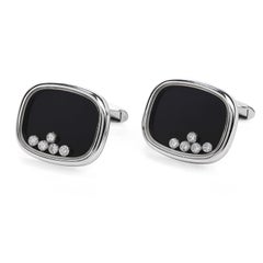 Vintage Floating Diamond Onyx 18k White Gold Tuxedo Men's Cufflinks