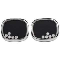 Vintage Floating Diamond Onyx 18k White Gold Tuxedo Men's Cufflinks