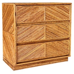 Vintage Floating Pencil Rattan Three-Drawer Chest or Dresser