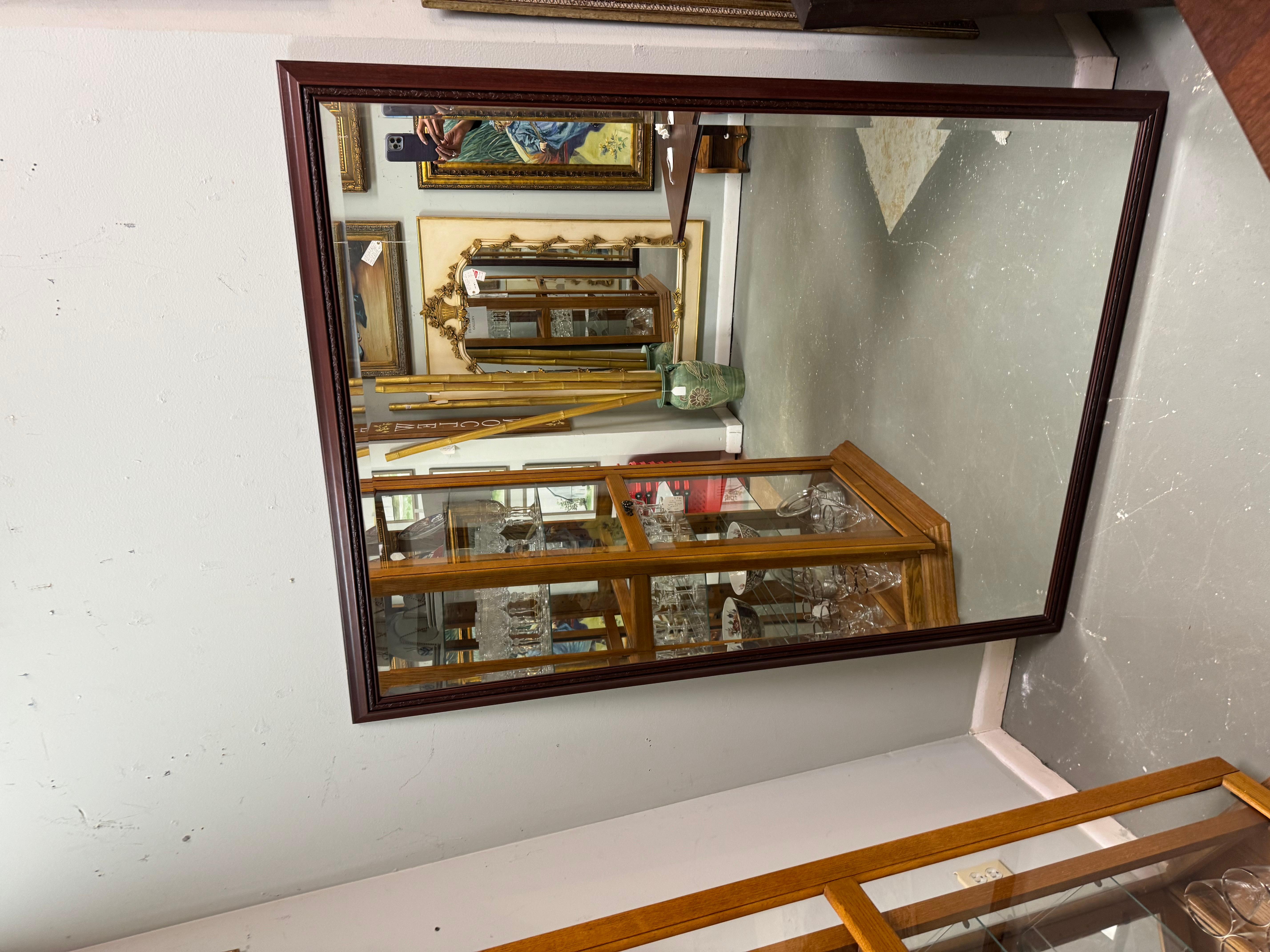 Espejo de suelo vintage extragrande con marco sencillo de madera lisa marrón en venta 1