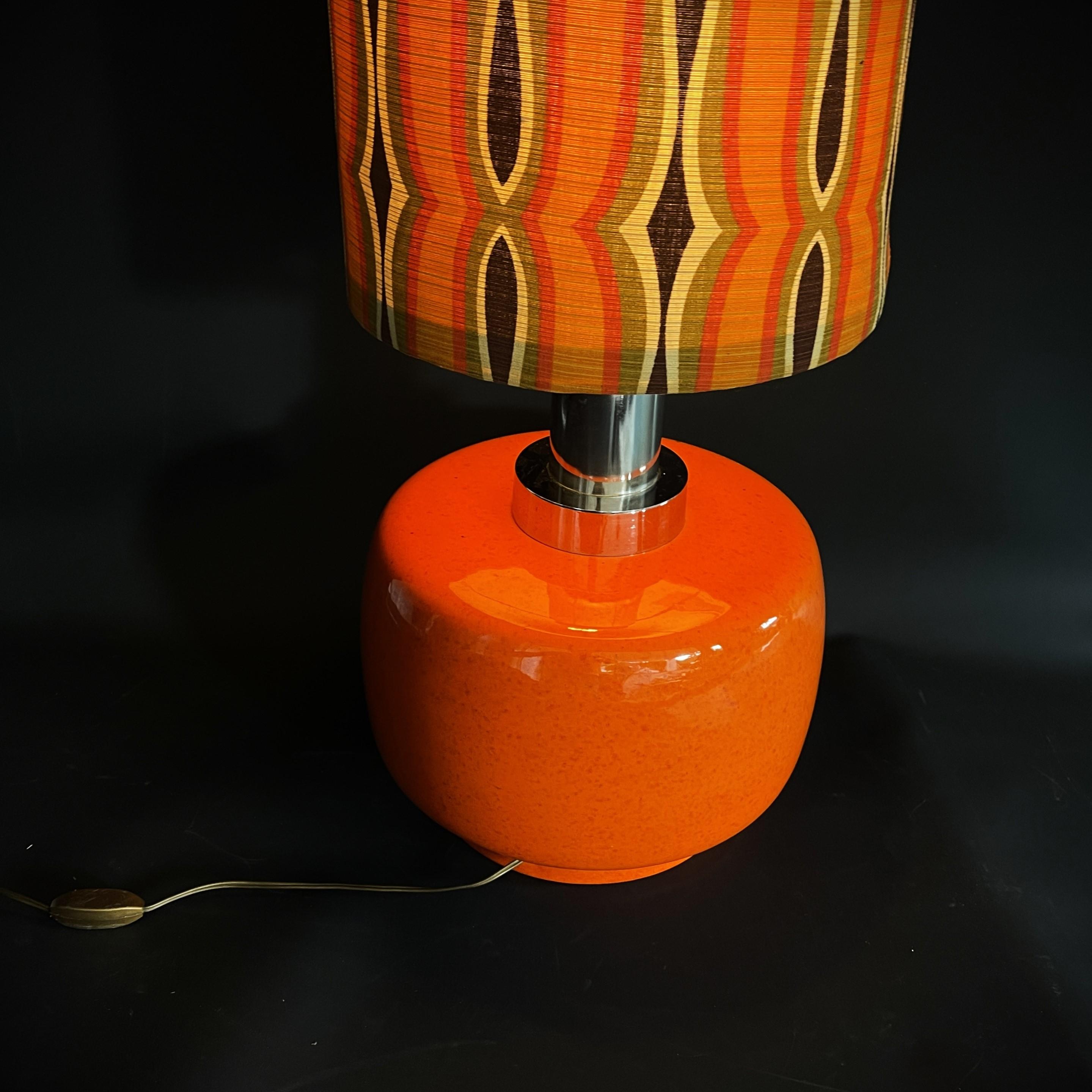 Lampadaire vintage Flower Power en céramique orange, années 1970 1