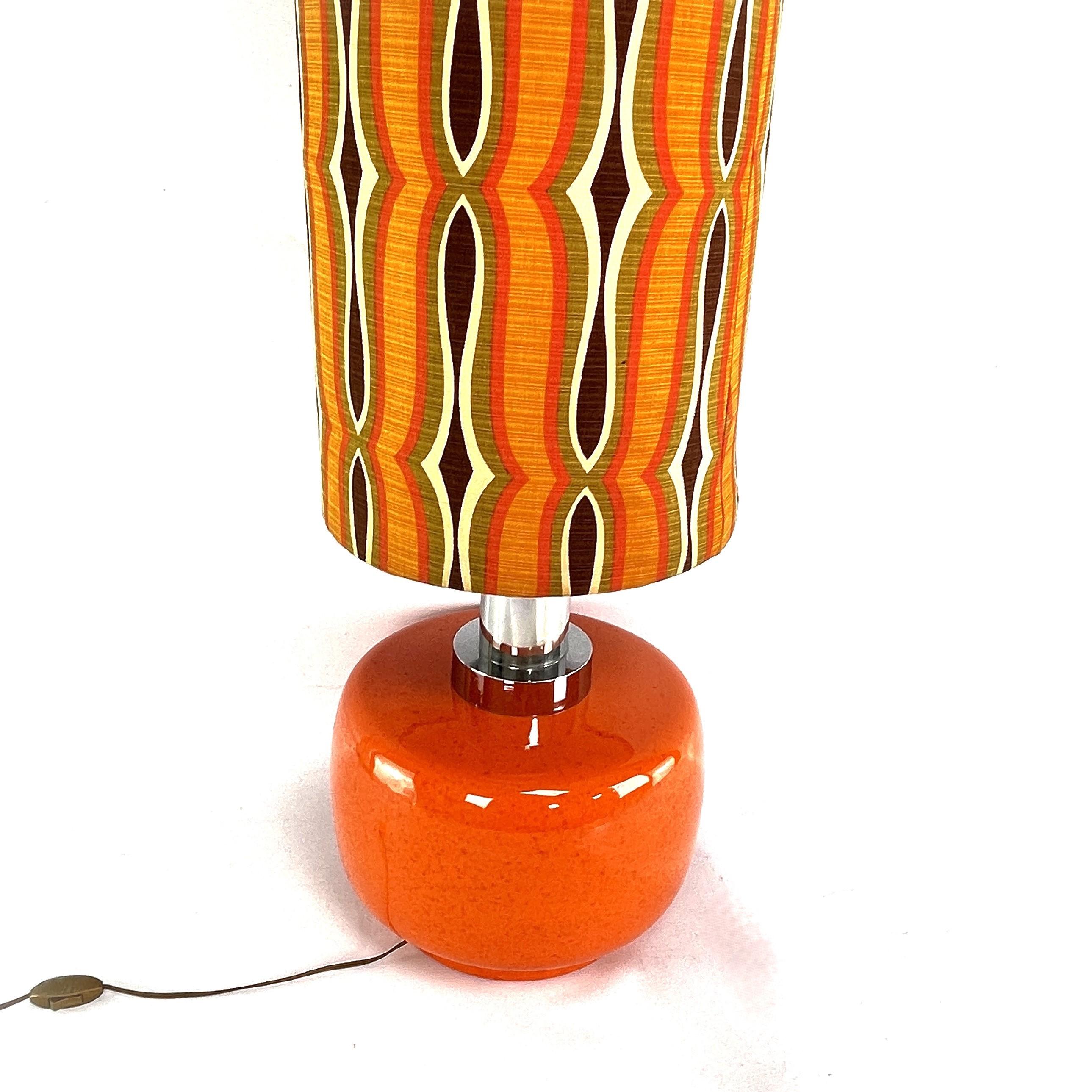 Lampadaire vintage Flower Power en céramique orange, années 1970 2