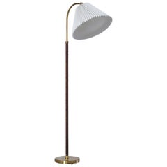 Vintage Floor Lamp in Brass and Leather Attributed to Lisa Johansson-Pape 1950s