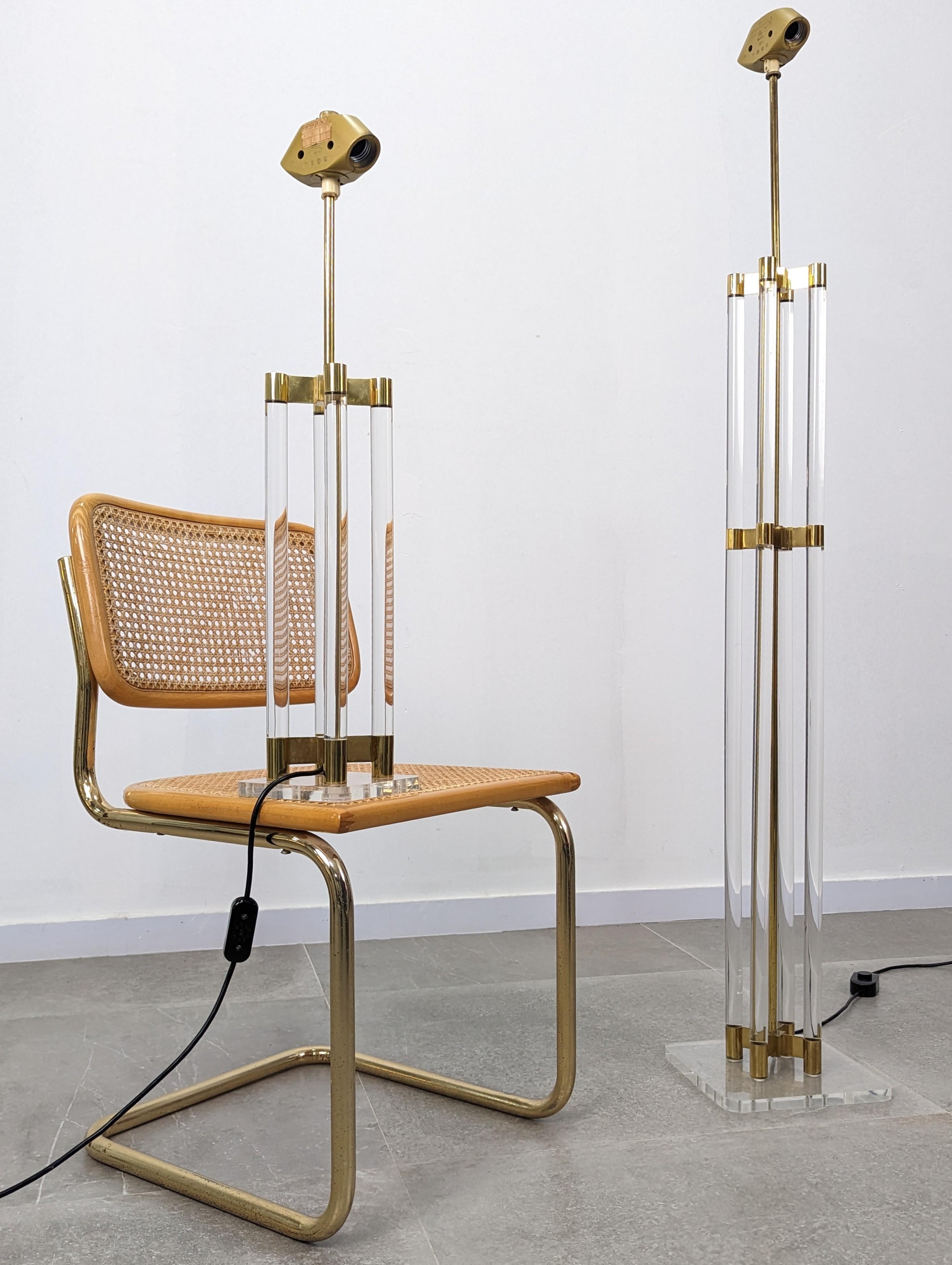 European Vintage Floor Lamp Lucite and Brass, 1970s For Sale