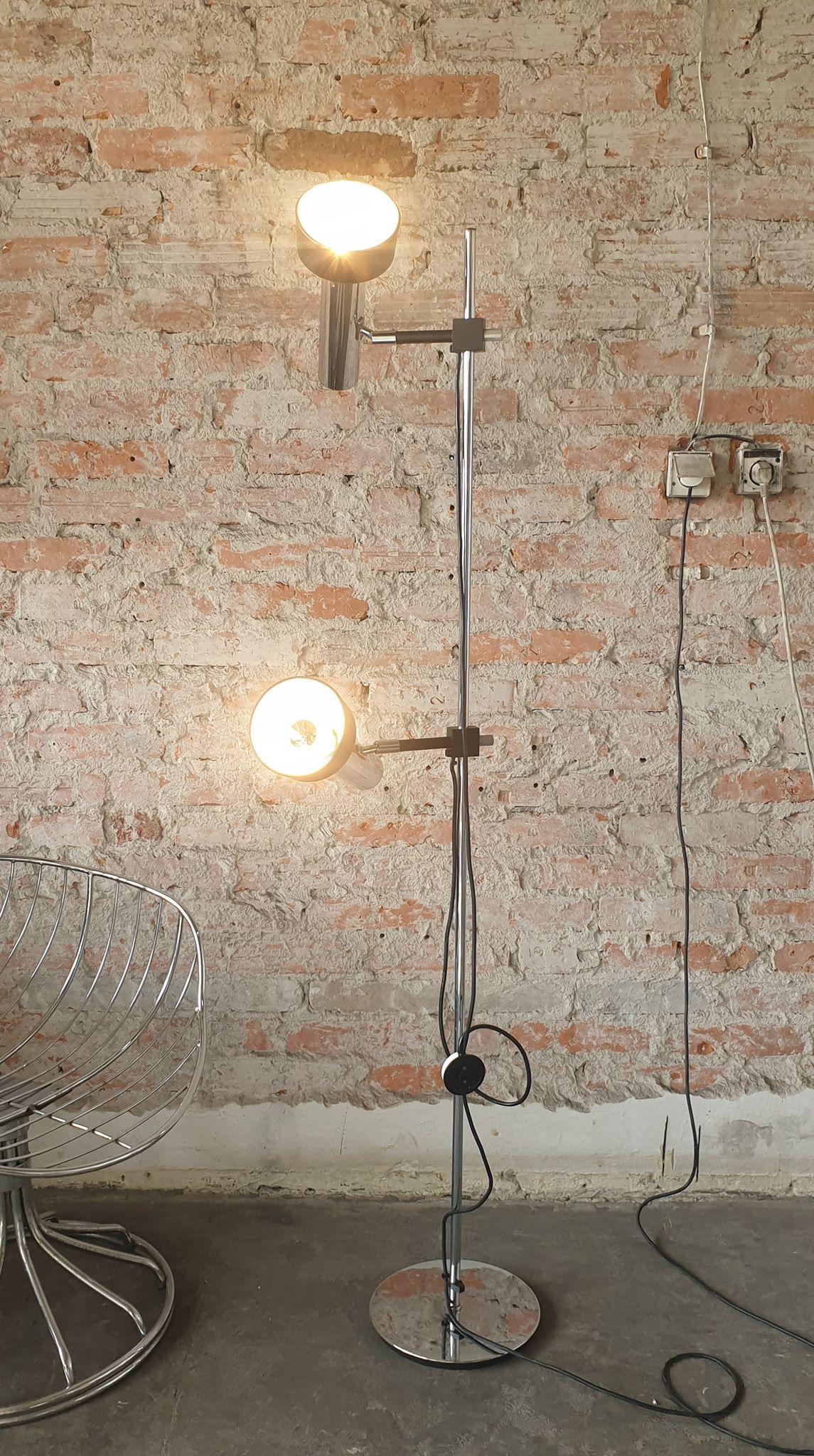 Industrial Vintage Floor Lamp Silver-Black, 1970s For Sale