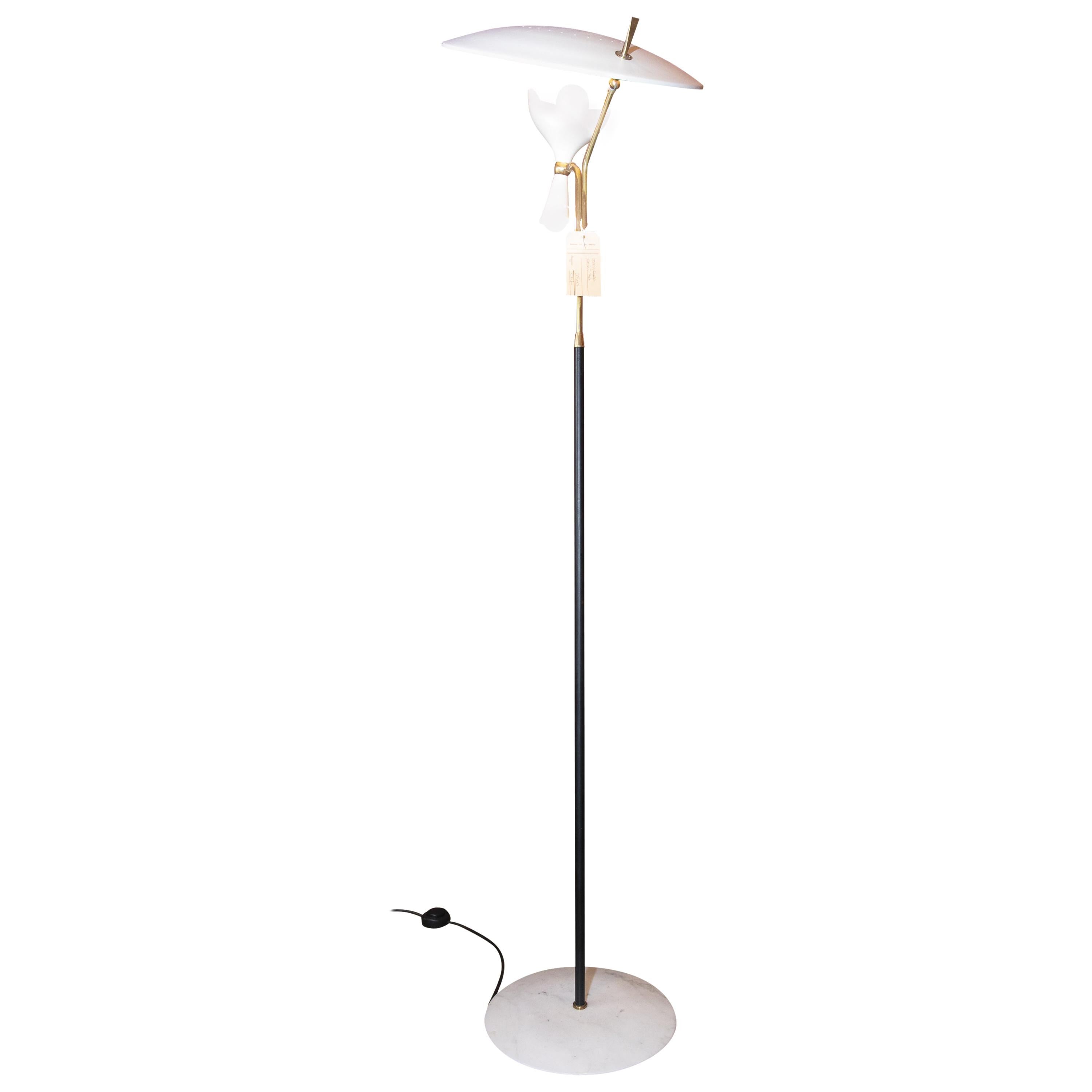 Vintage Floor Lamp, White Hat and Marble Base, Made in Italy 1970s-1980s For Sale