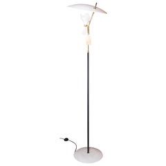 Vintage Floor Lamp, White Hat and Marble Base, Made in Italy 1970s-1980s