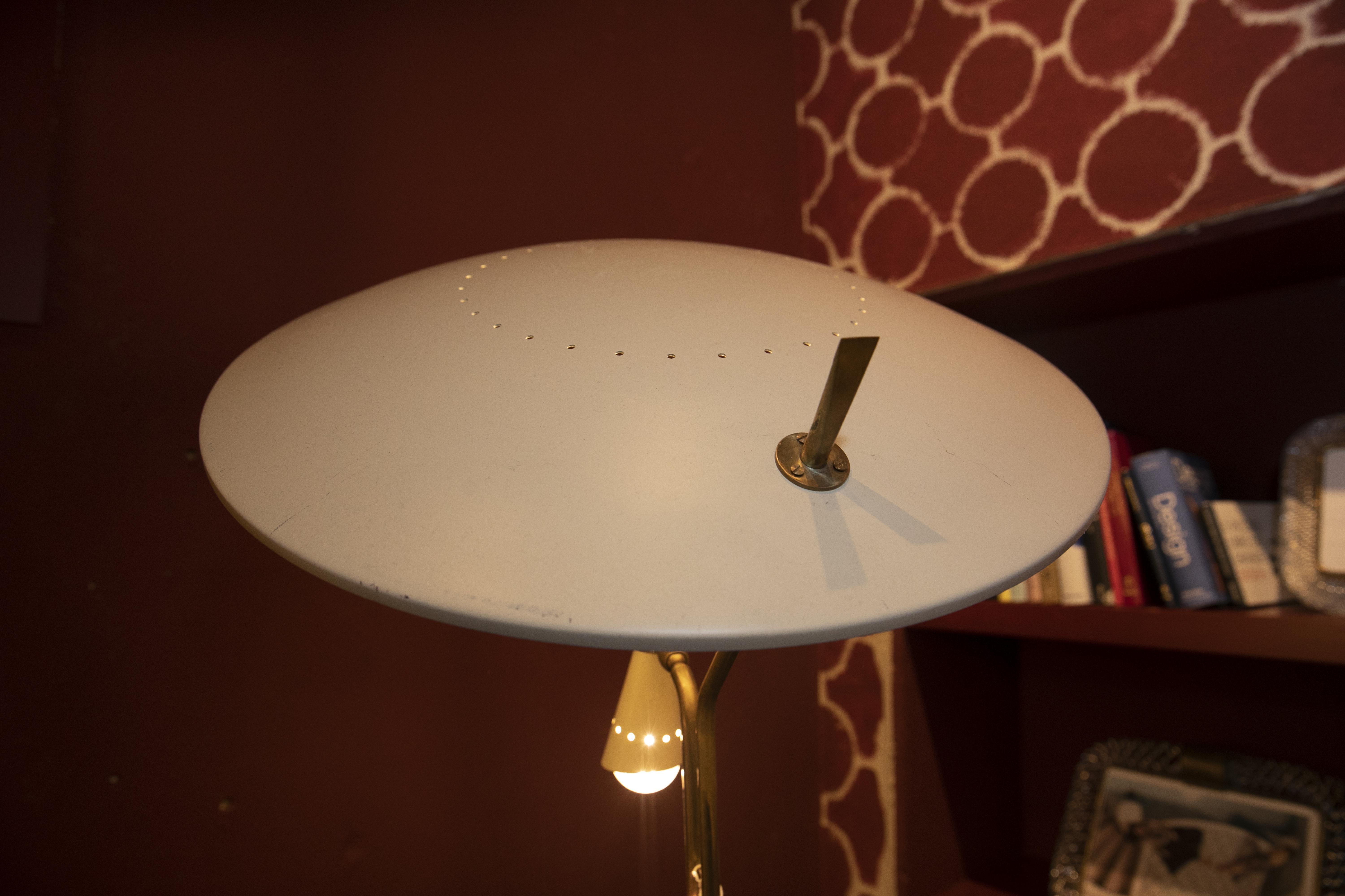 Italian Vintage Floor Lamp, White Hat and Marble Base, Made in Italy 1970s-1980s