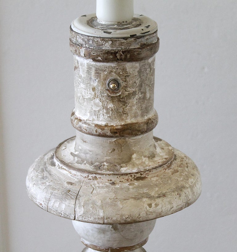 Vintage Floor Lamp with Aged Patina and Gold Leaf Trimmed Shade For Sale at 1stdibs