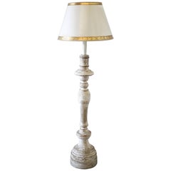 Vintage Floor Lamp with Aged Patina and Gold Leaf Trimmed Shade