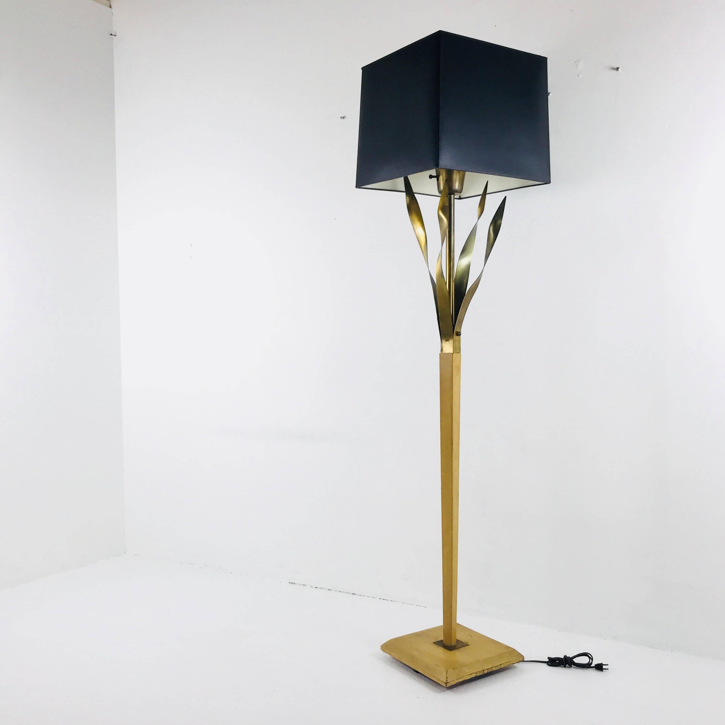 Plated Vintage Floor Lamp with Brass Fronds For Sale