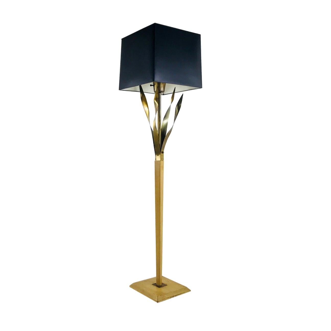 Vintage Floor Lamp with Brass Fronds For Sale