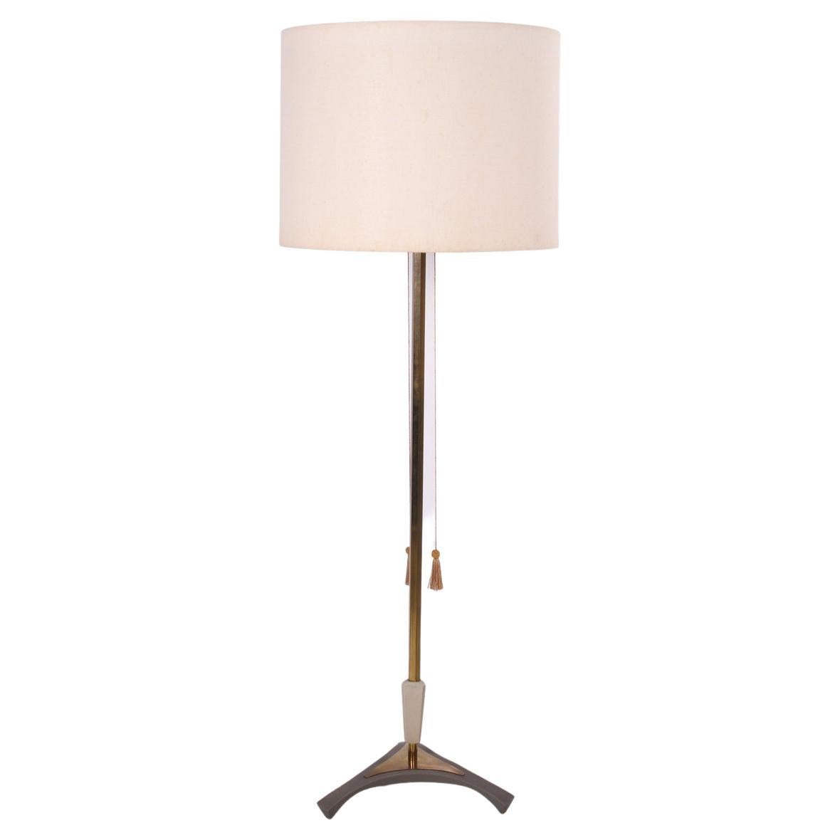 Vintage Floor Lamp with Cast Iron Base and Brass, 1960s