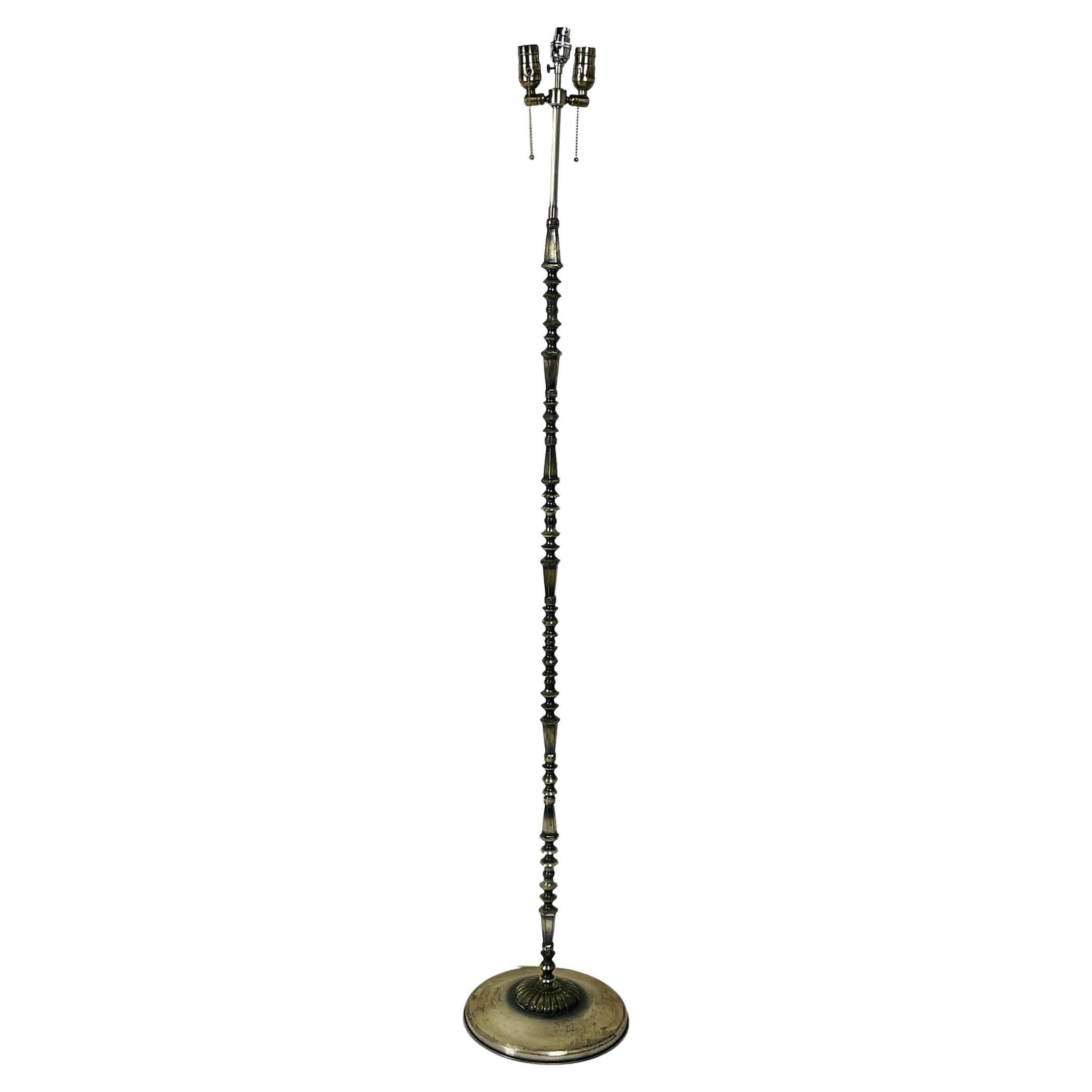 Vintage Floor Lamp with Silver Overlay, Made in France For Sale