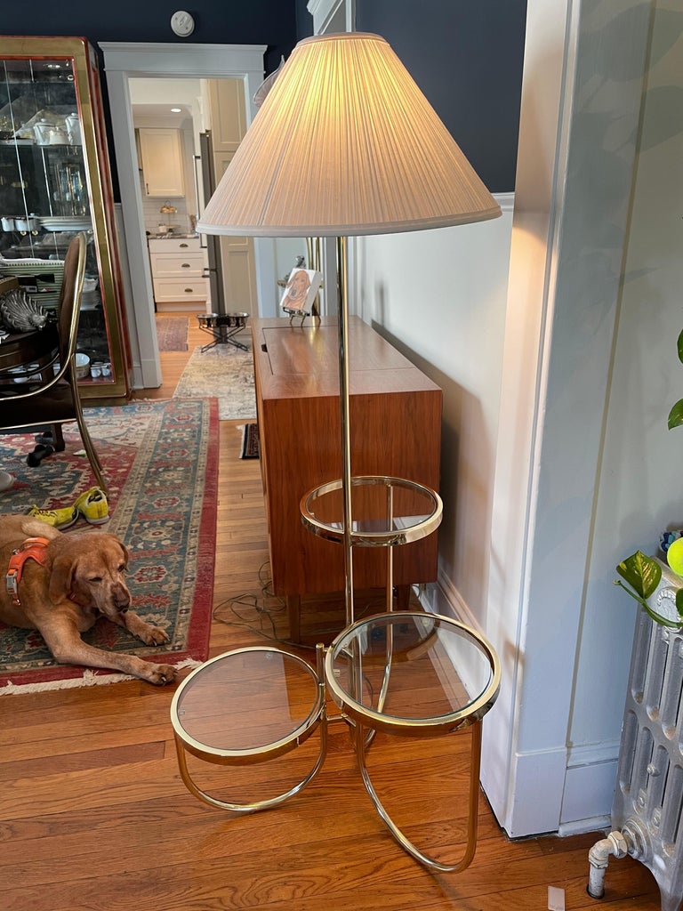 Vintage Floor Lamp with Three Circular BuiltIn Stand Tables For Sale