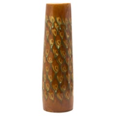Vintage Floor Vase Ceramic Whit Slip Glaze Representation of Peacock Feathers