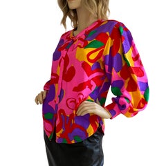 Vintage Flora Kung Neon Floral Silk Jacquard Blouse NWT