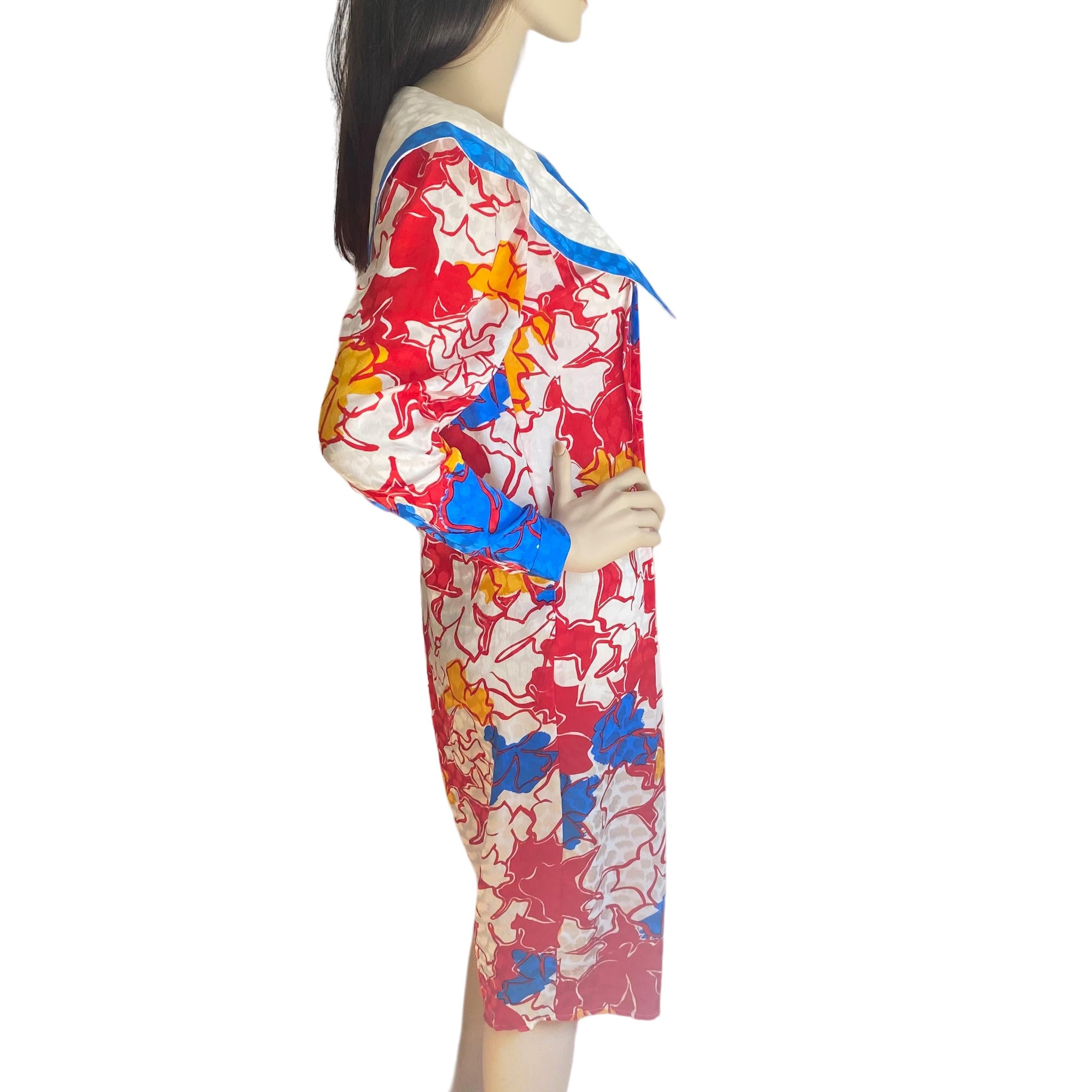 Vintage Flora Kung NWT Vibrant Silk Sailor Dress In New Condition For Sale In Boston, MA