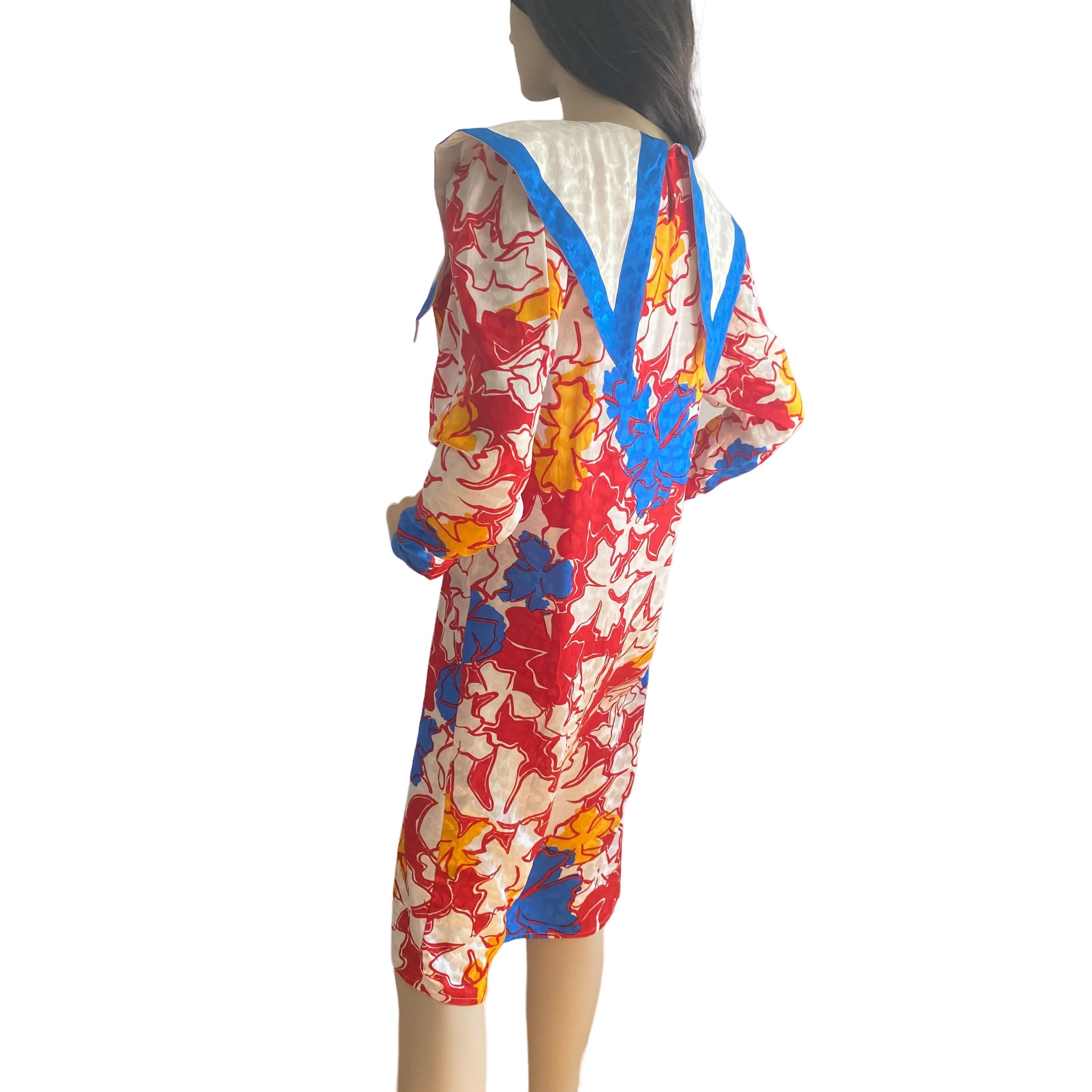 Women's Vintage Flora Kung NWT Vibrant Silk Sailor Dress For Sale