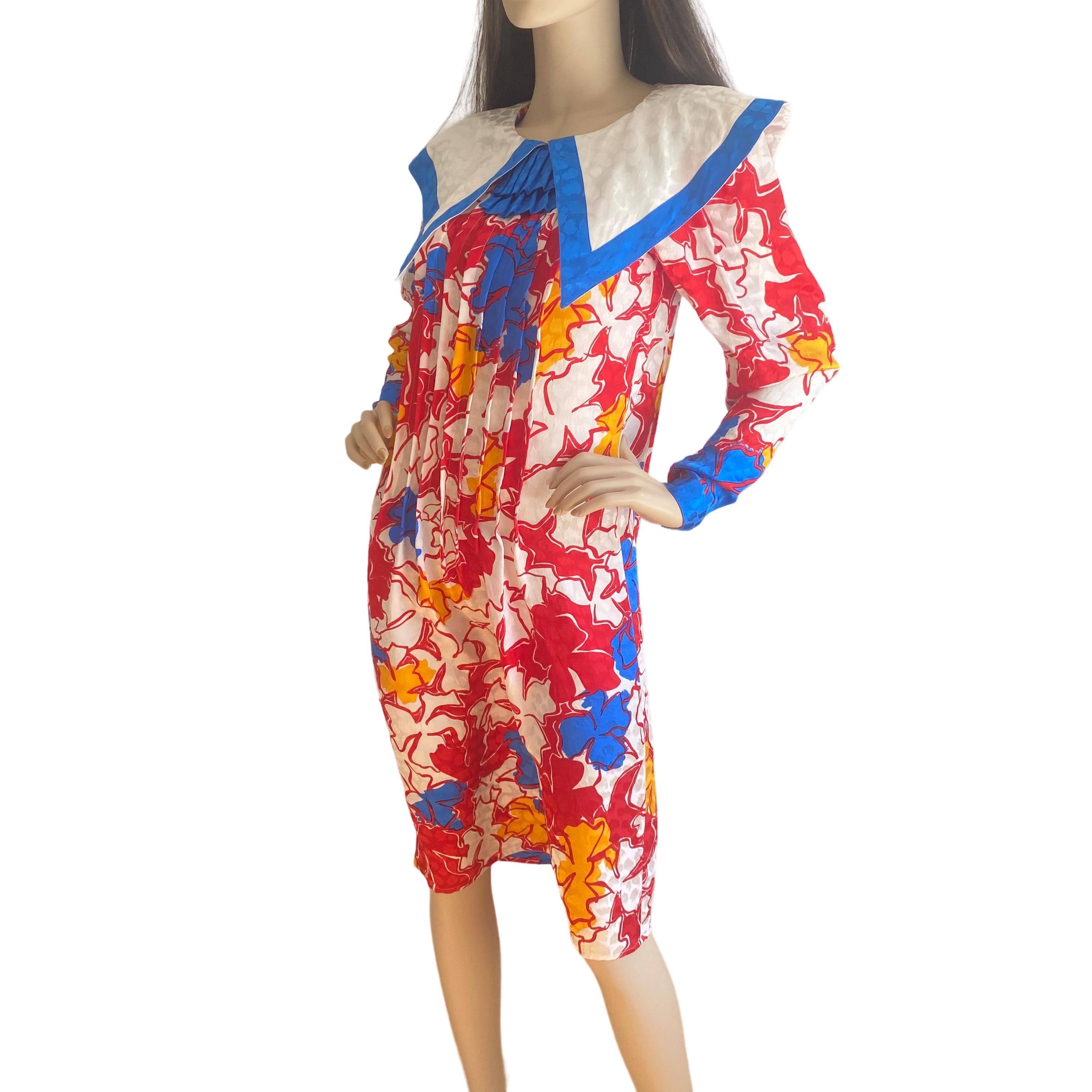 Vintage Flora Kung NWT Vibrant Silk Sailor Dress For Sale 1