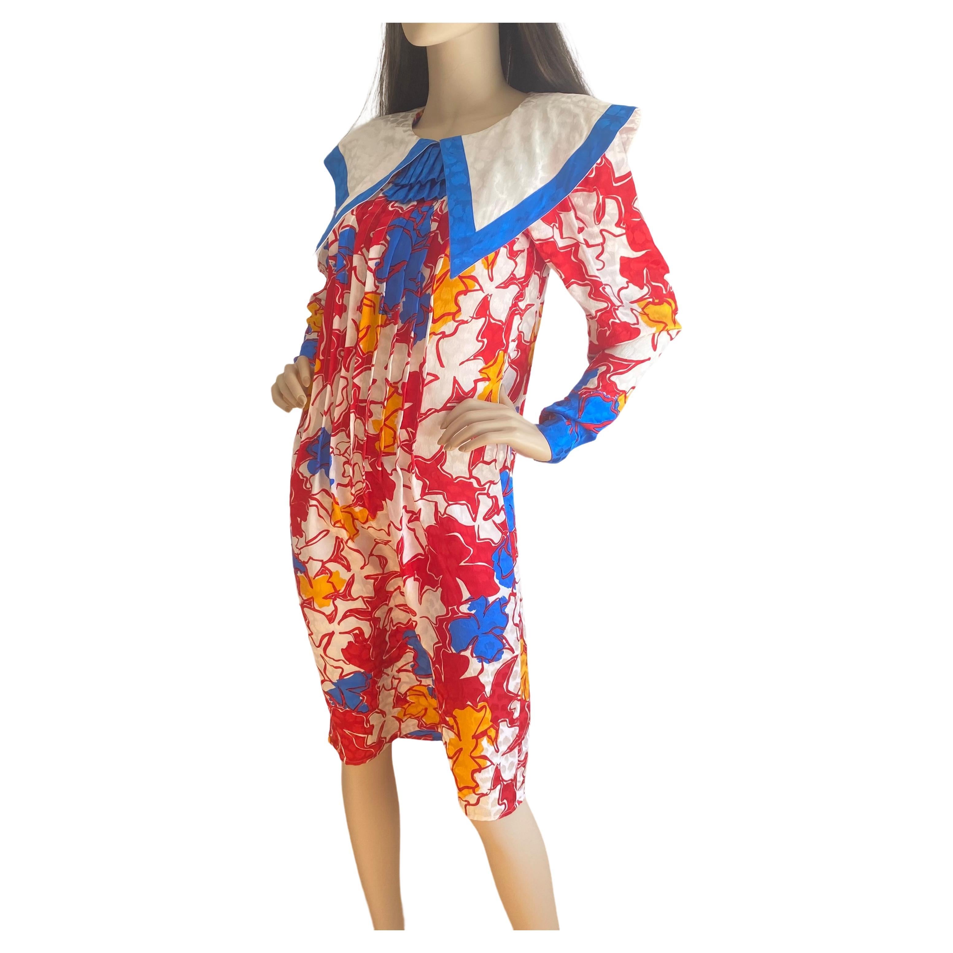 Vintage Flora Kung NWT Vibrant Silk Sailor Dress For Sale