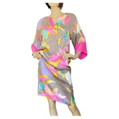 Vintage FLORA KUNG Pastel Neon Floral Kimono Silk Shift - NWT