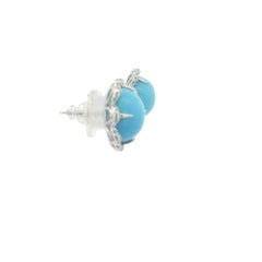 Vintage Floral 12mm Sleeping Beauty Turquoise Diamond Earrings in 14K Gold
