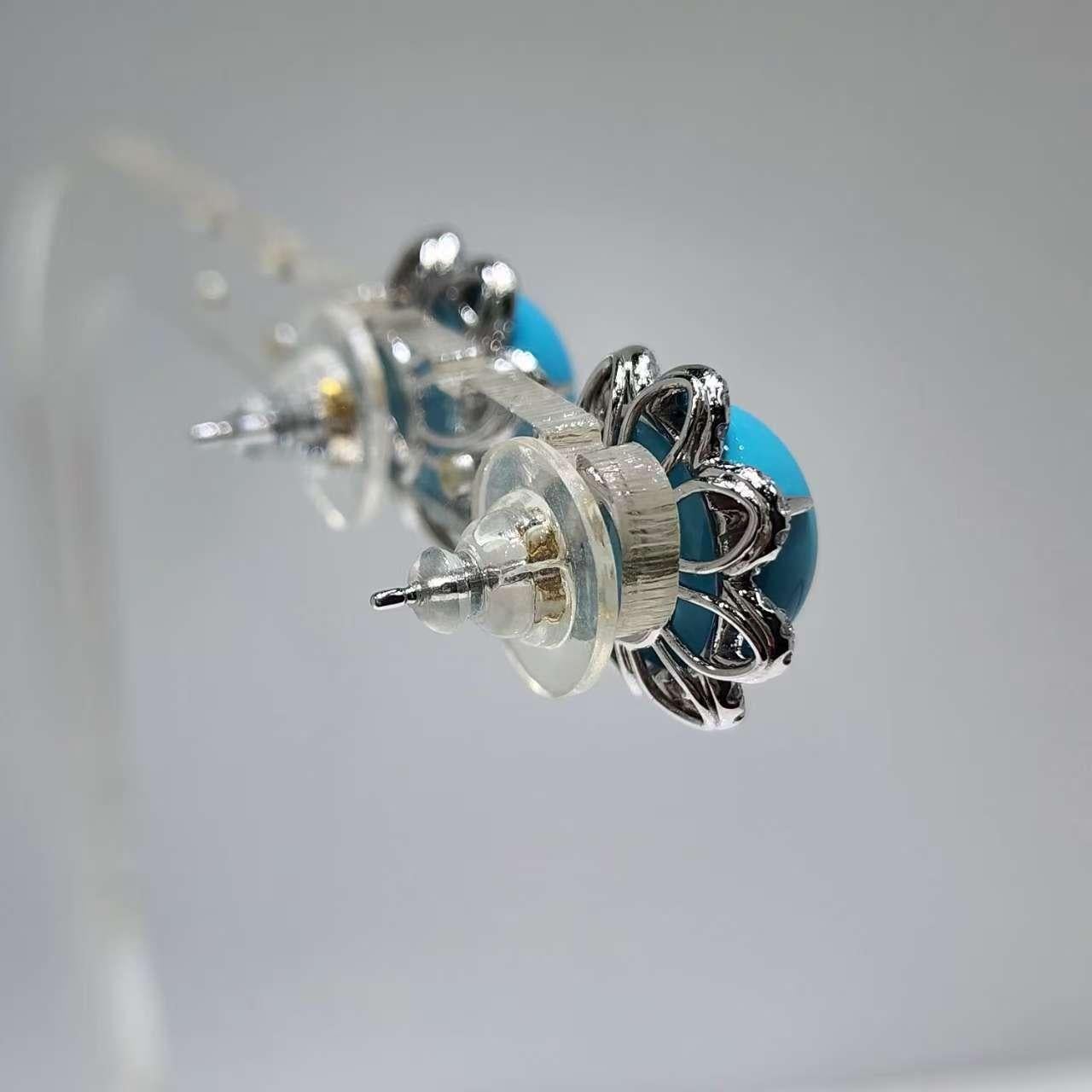 Boucles d'oreilles en or 14K avec turquoise et diamant de la Belle au Bois Dormant de 12mm en vente 2