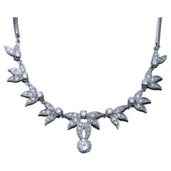 Collar de Diamantes Vintage Floral 3.00ct Oro Blanco Macizo 14K