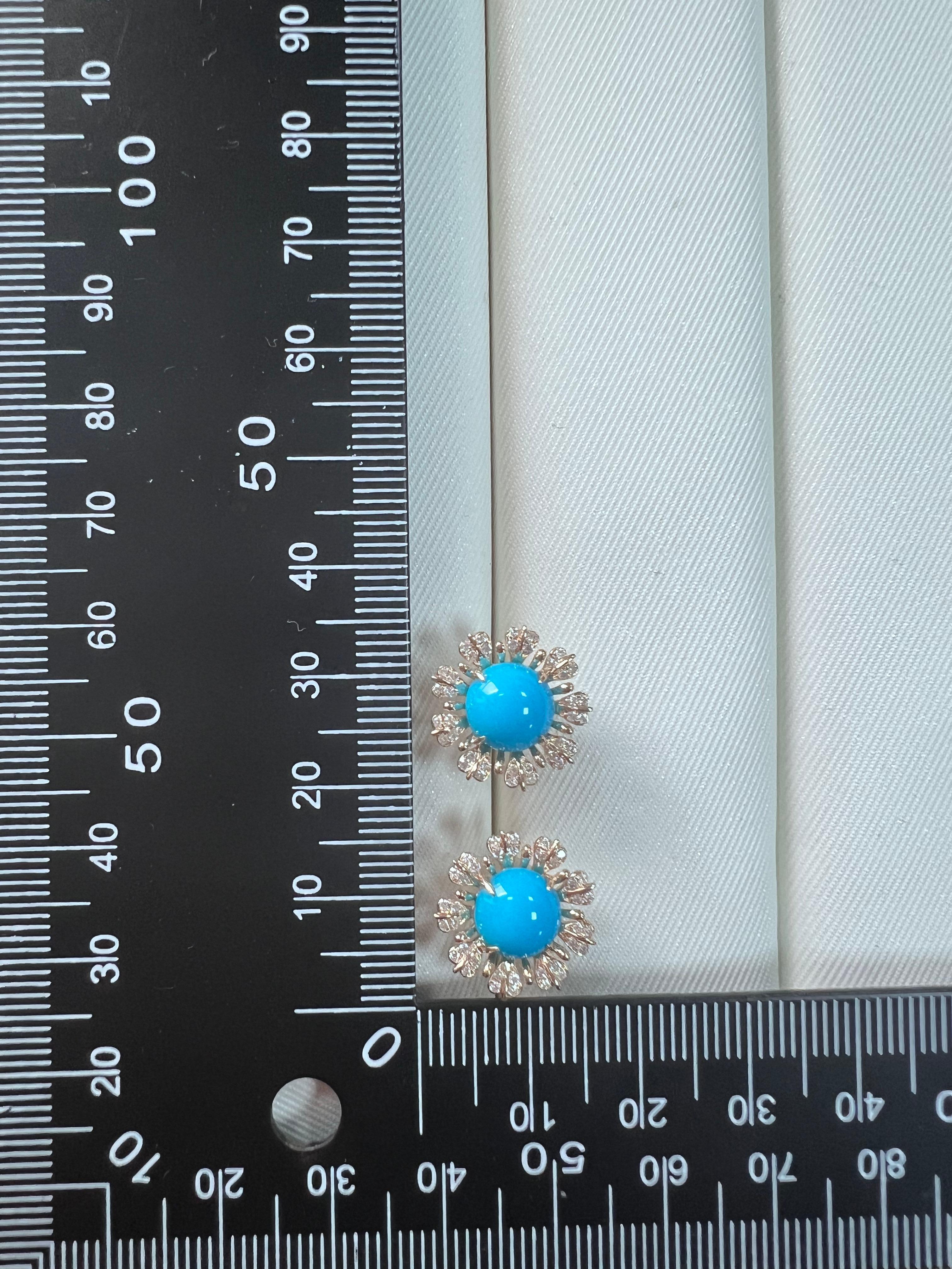 Cushion Cut Vintage Floral 3.09Ct Sleeping Beauty Turquoise Diamond Earrings in 14K Gold