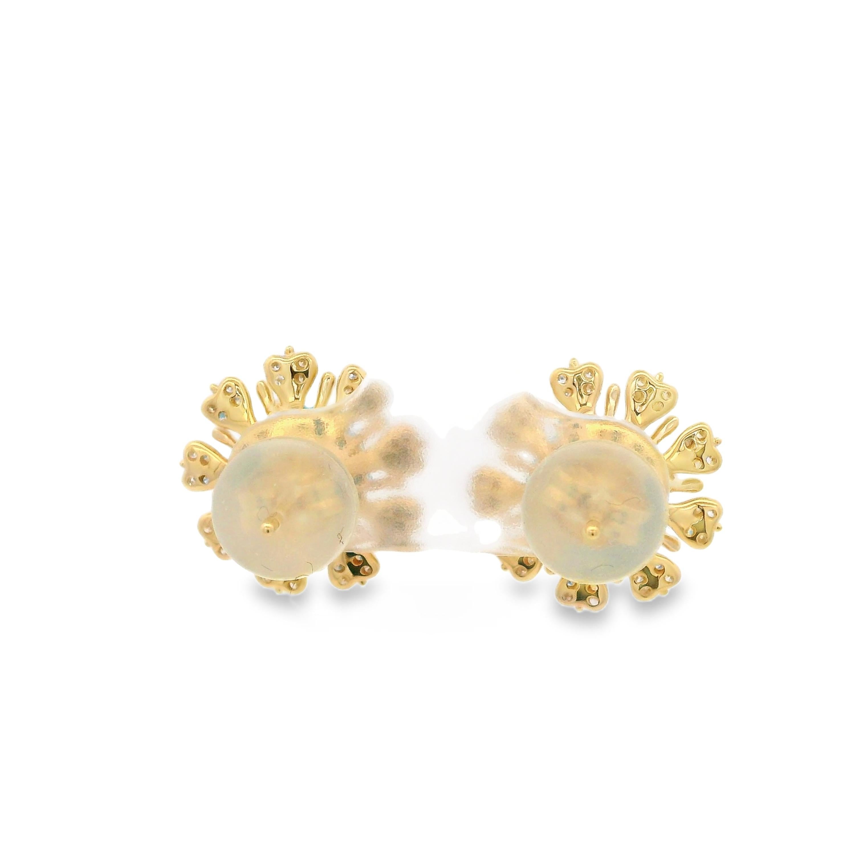 Vintage Floral 3.09Ct Sleeping Beauty Turquoise Diamond Earrings in 14K Gold In New Condition In Hong Kong, HK