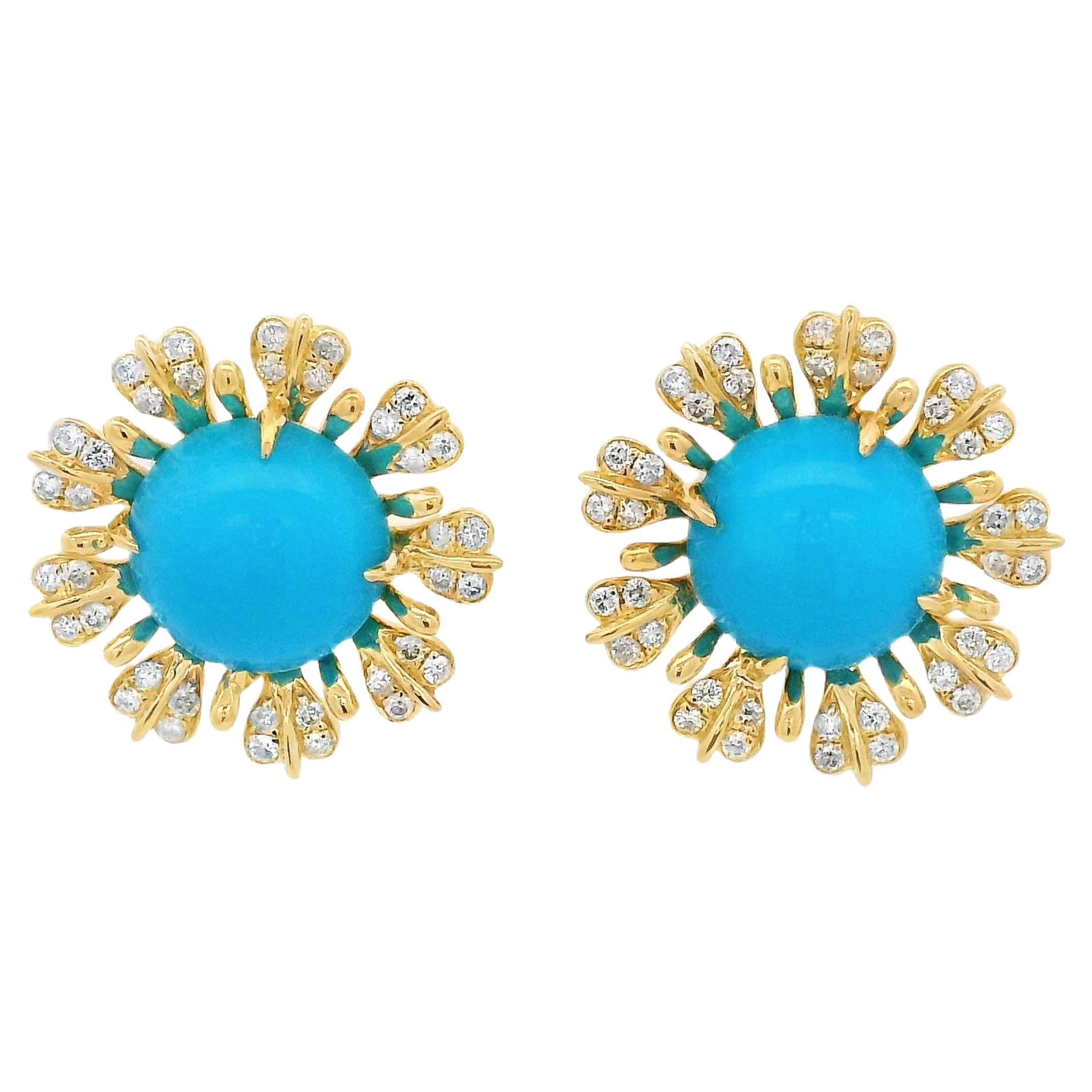 Radiate elegance and sophistication with these 14 Karat Yellow Gold Earrings, a breathtaking blend of artistry and luxury. Showcasing 3.09 carats of vibrant turquoise, these earrings captivate with their rich blue hue, reminiscent of serene ocean