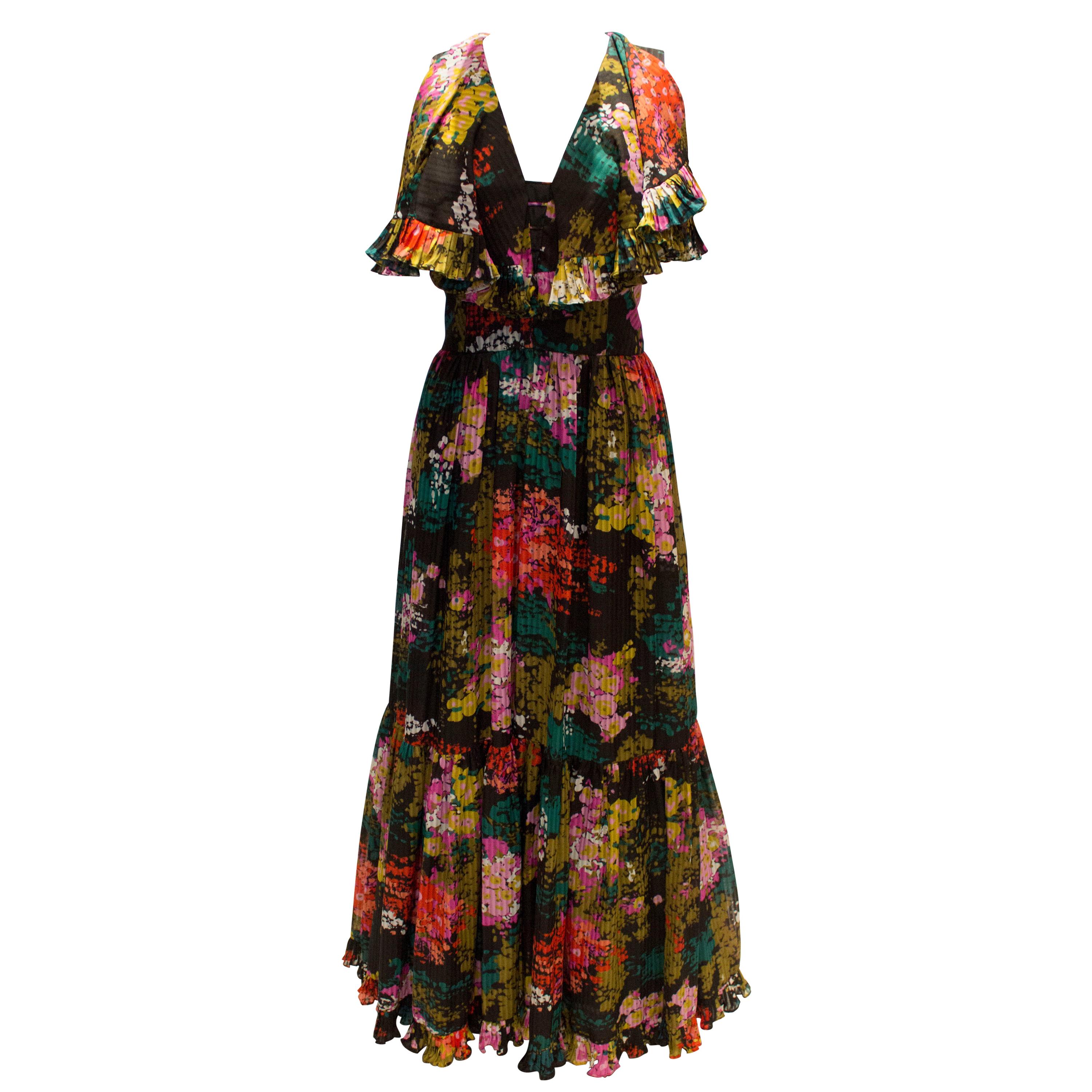 Vintage Floral and Pleats Dress by Capriccio /Rotter of London For Sale