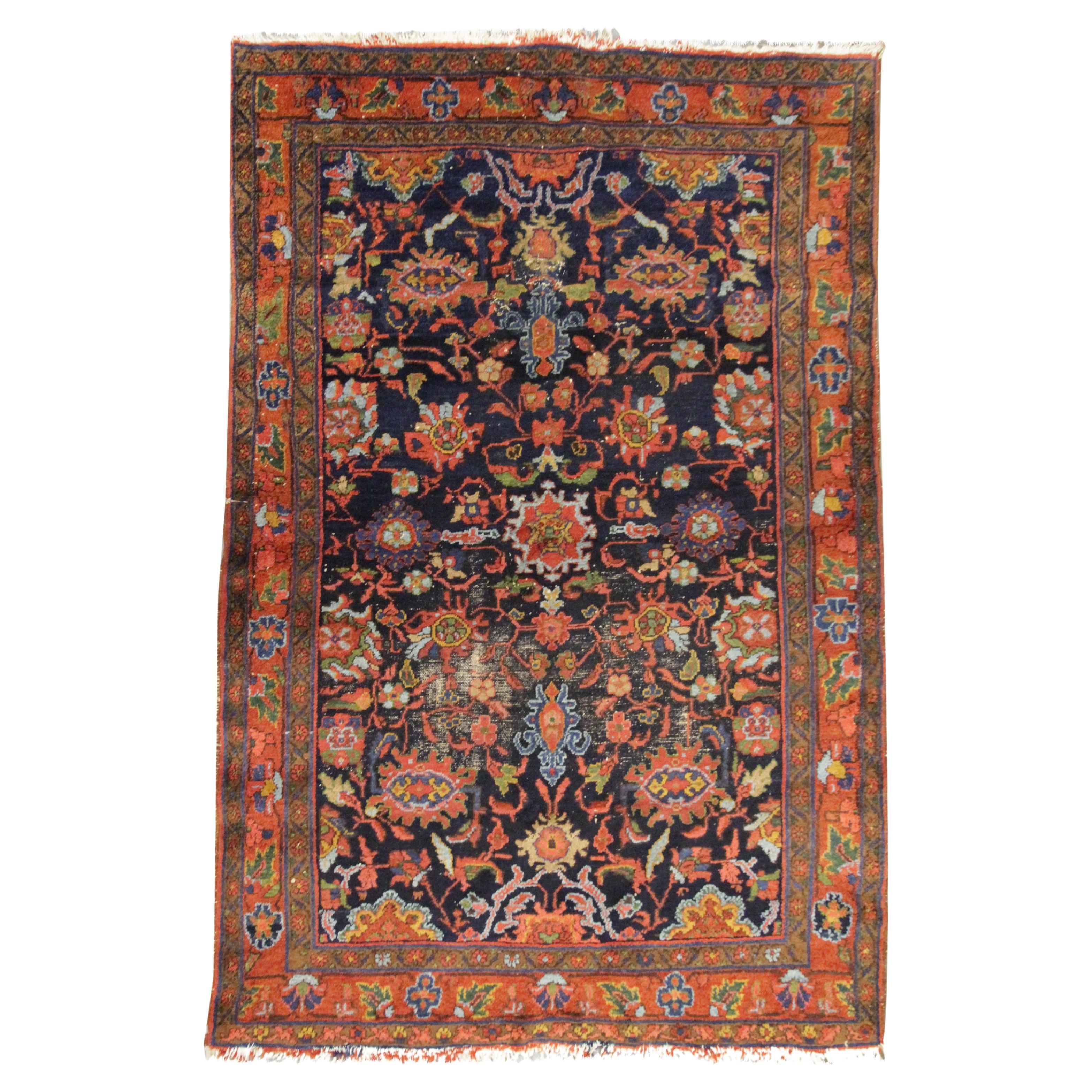 Vintage Floral Area Rug Handmade Oriental Wool Living Room Rug For Sale