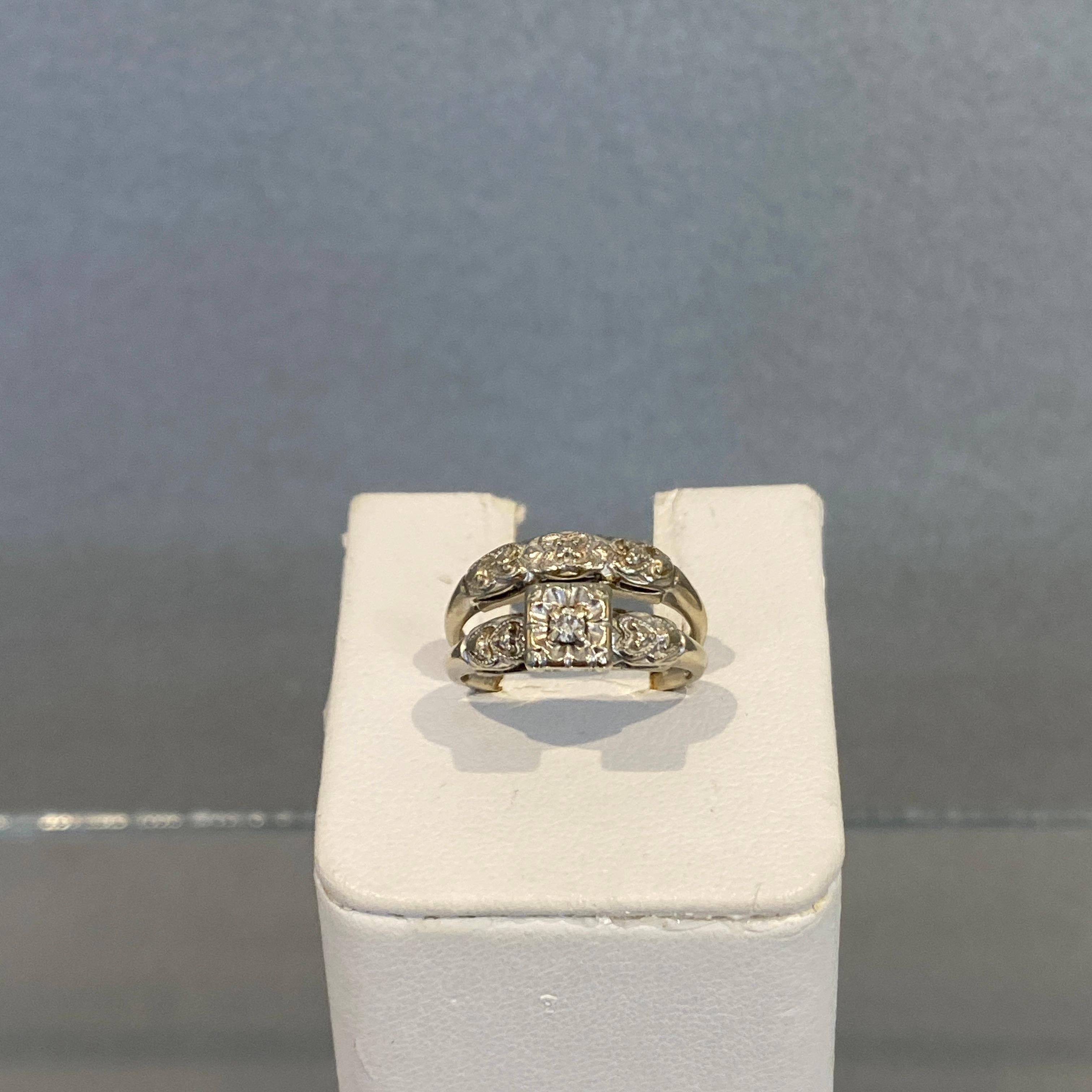Vintage Floral Art Deco Wedding Band 14K White Gold 2