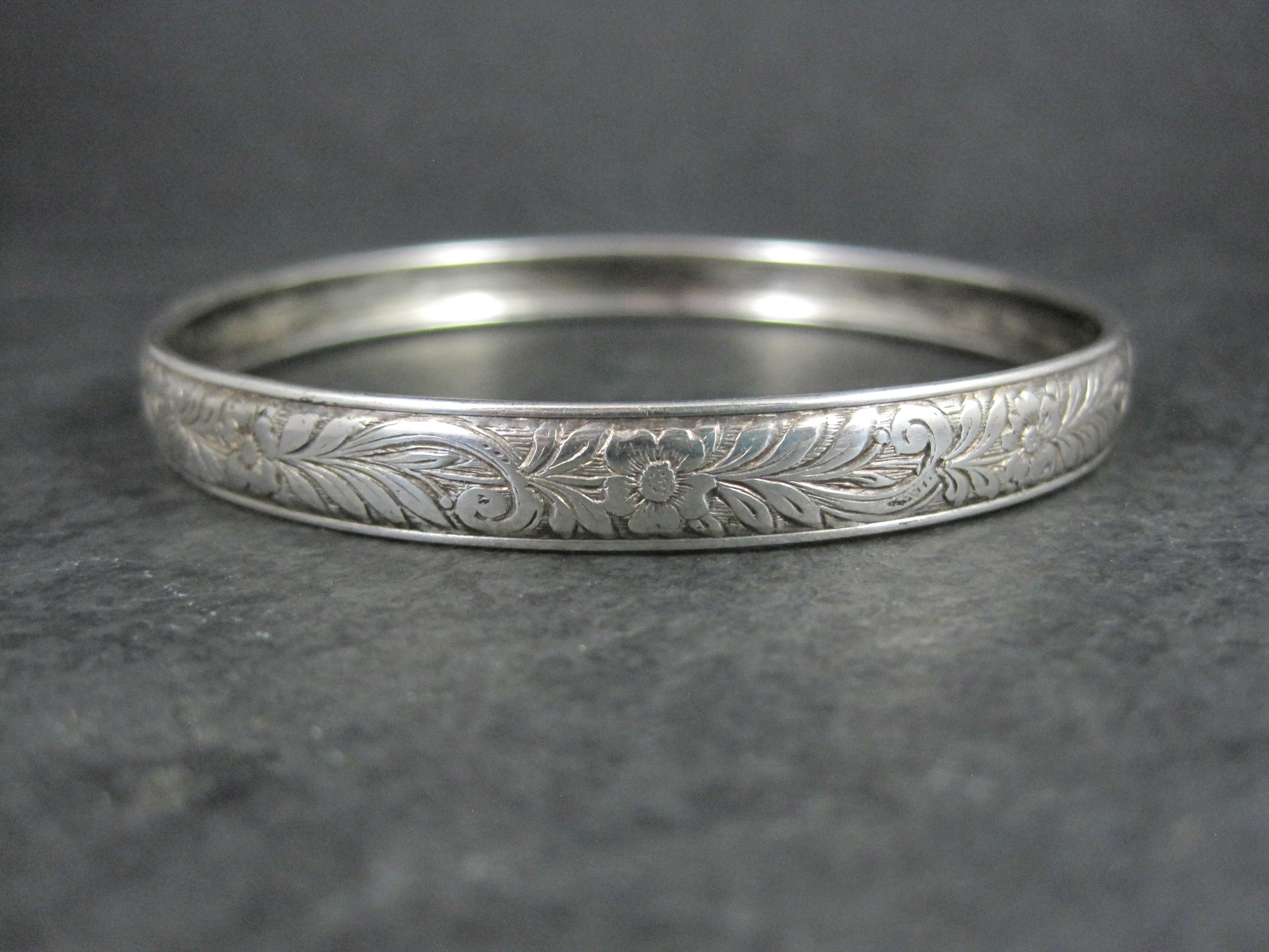 Women's Vintage Floral Bangle Bracelet Sterling Silver 7.75