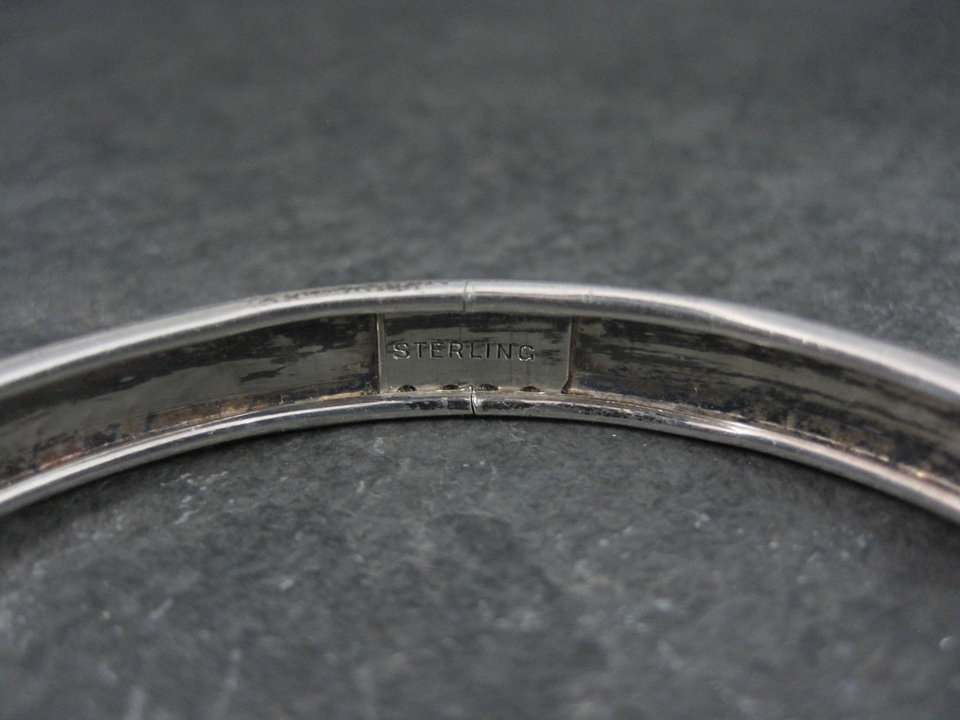 Vintage Floral Bangle Bracelet Sterling Silver 7.75