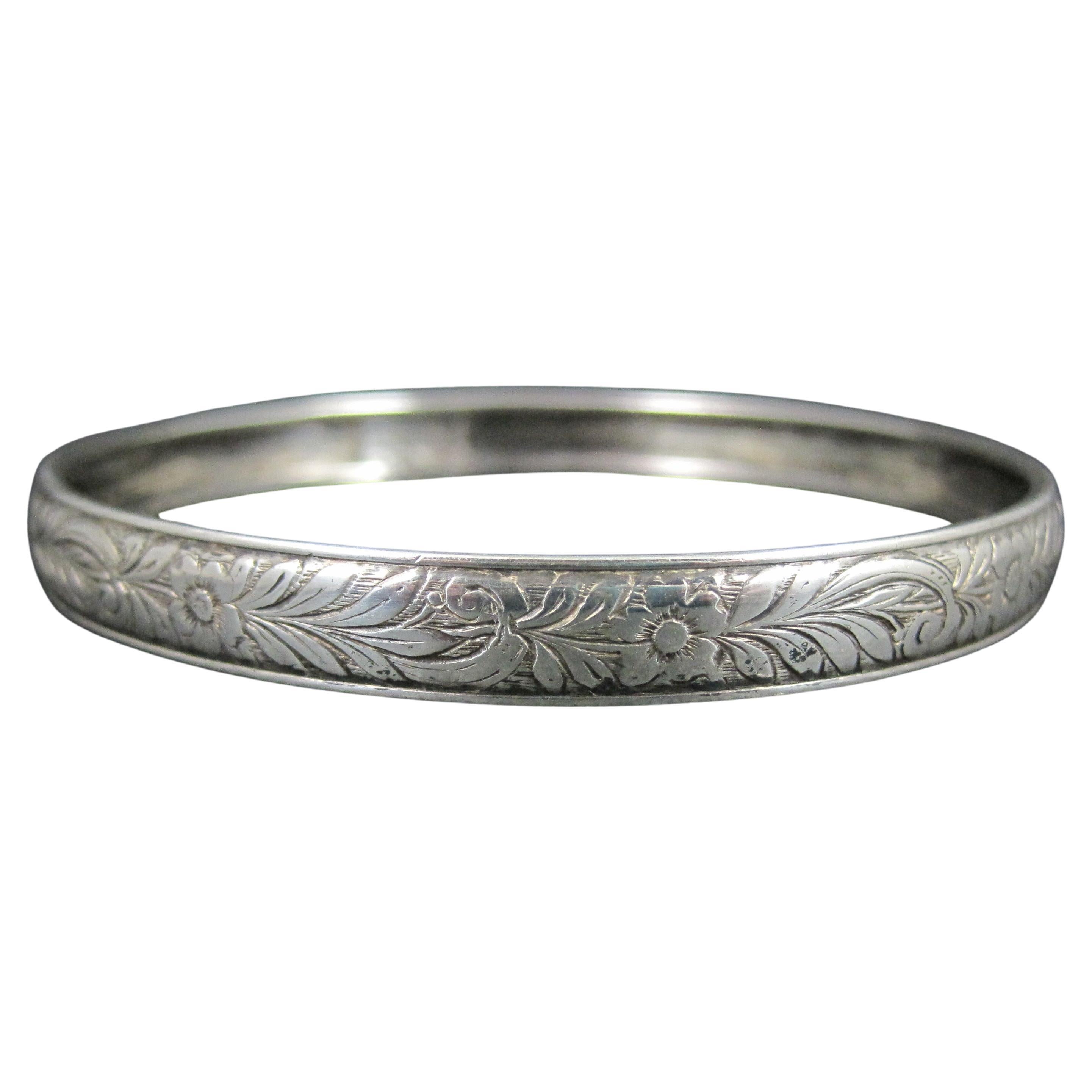 Vintage Floral Armreif Armband Sterling Silber 7,75"