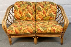 Vintage Floral Bentwood and Rattan Loveseat