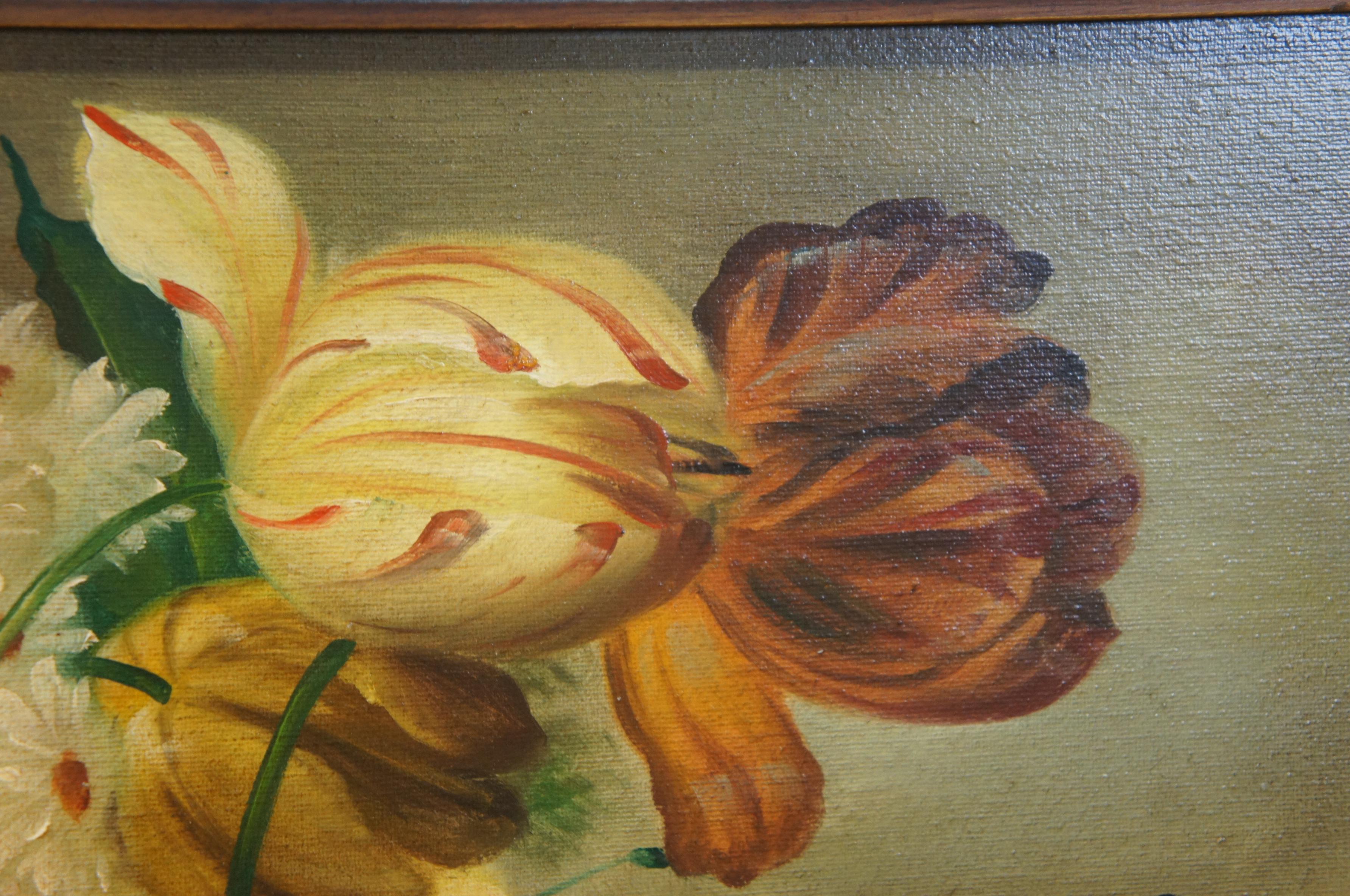 Vintage Floral Bouquet Still Life Oil Painting on Canvas Gold Frame 32