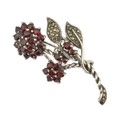 Vintage Floral Butterfly Brooch with Garnets & Marcasites set in Sterling