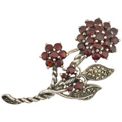 Vintage Floral Butterfly Brooch with Garnets & Marcasites set in Sterling