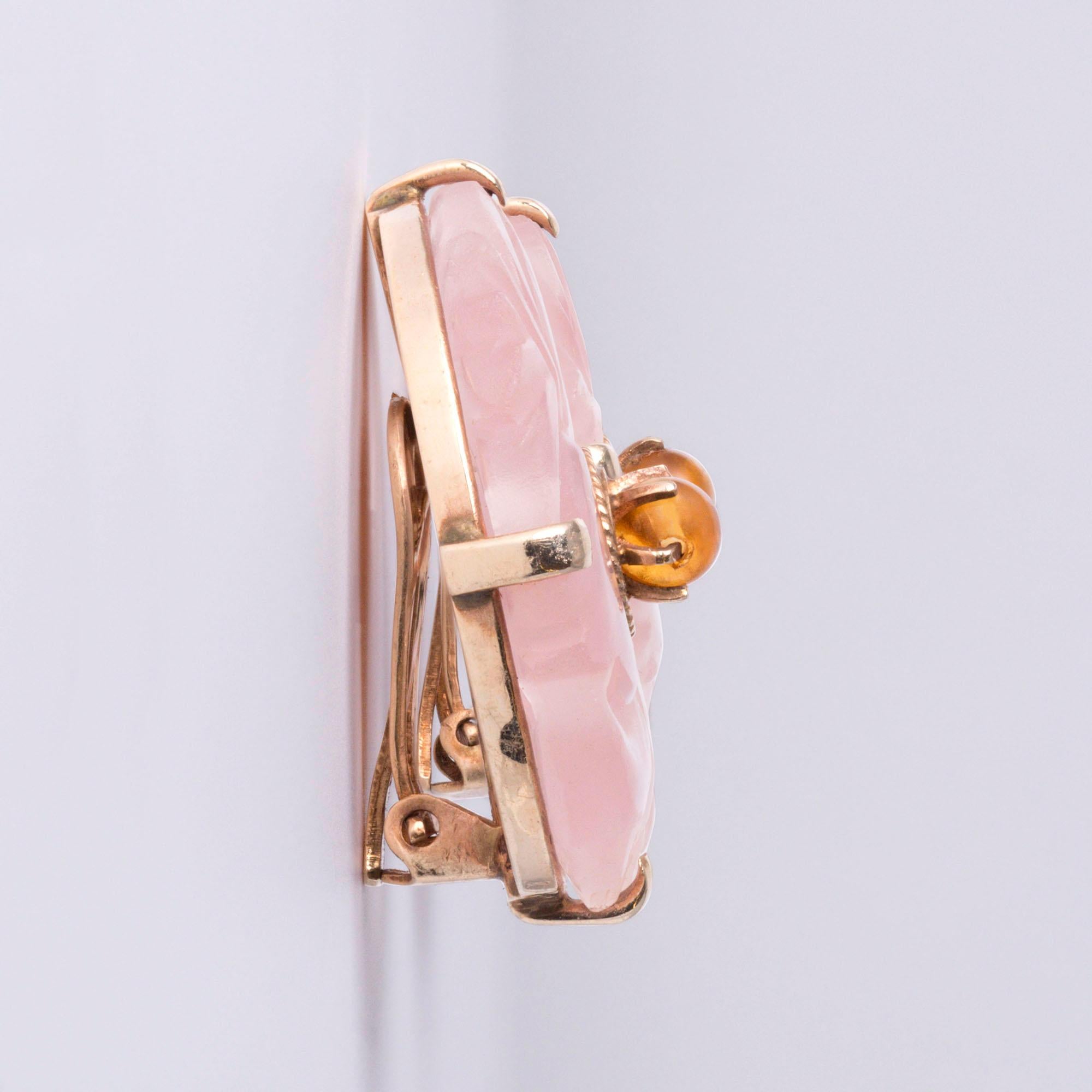 Boucles d'oreilles à clip en or jaune 14 carats et citrine avec motif floral Bon état - En vente à Los Angeles, CA