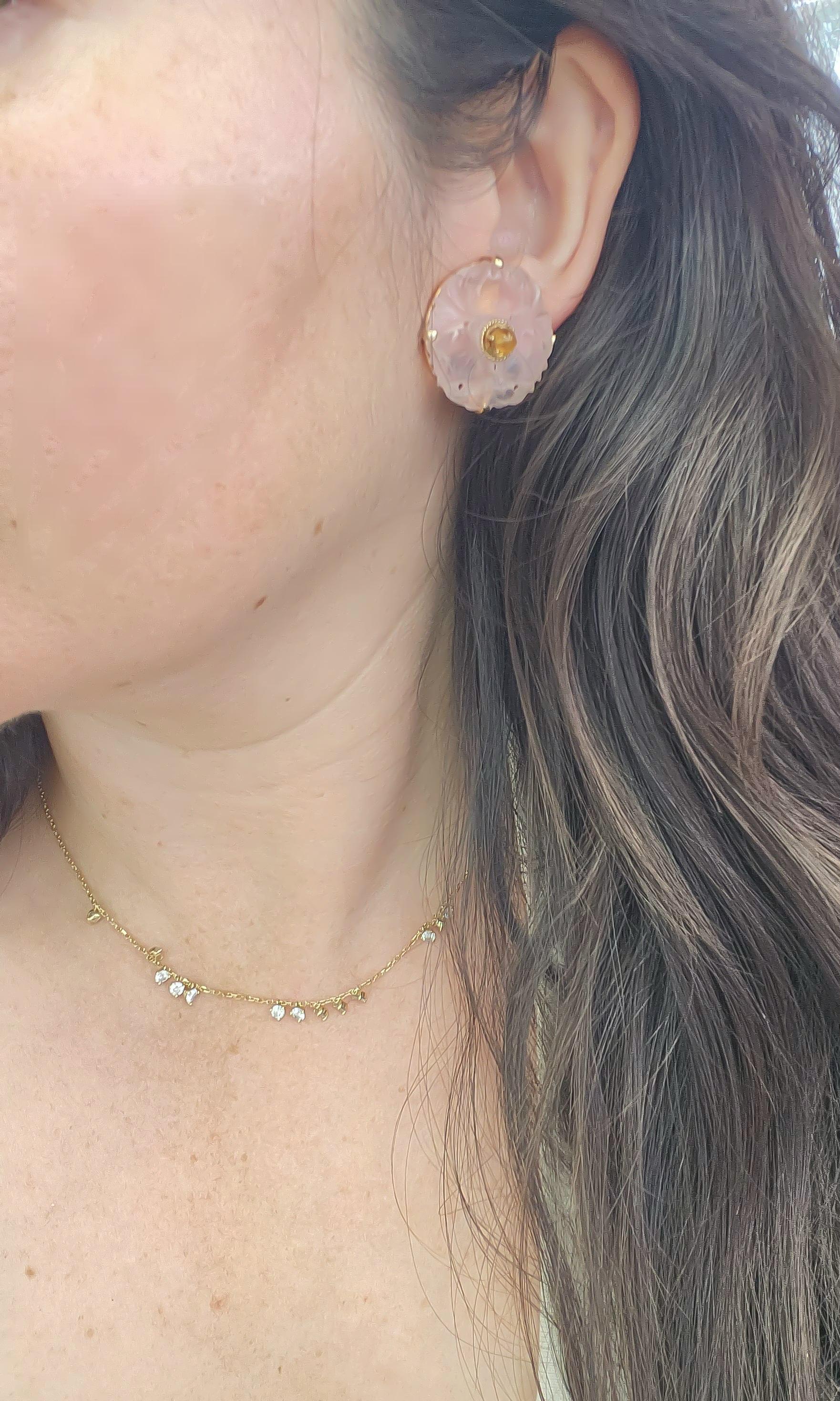 Boucles d'oreilles à clip en or jaune 14 carats et citrine avec motif floral Pour femmes en vente