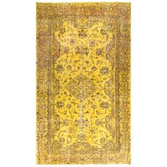 Vintage Floral Central Anatolian Rug, Overdyed in Yellow Color